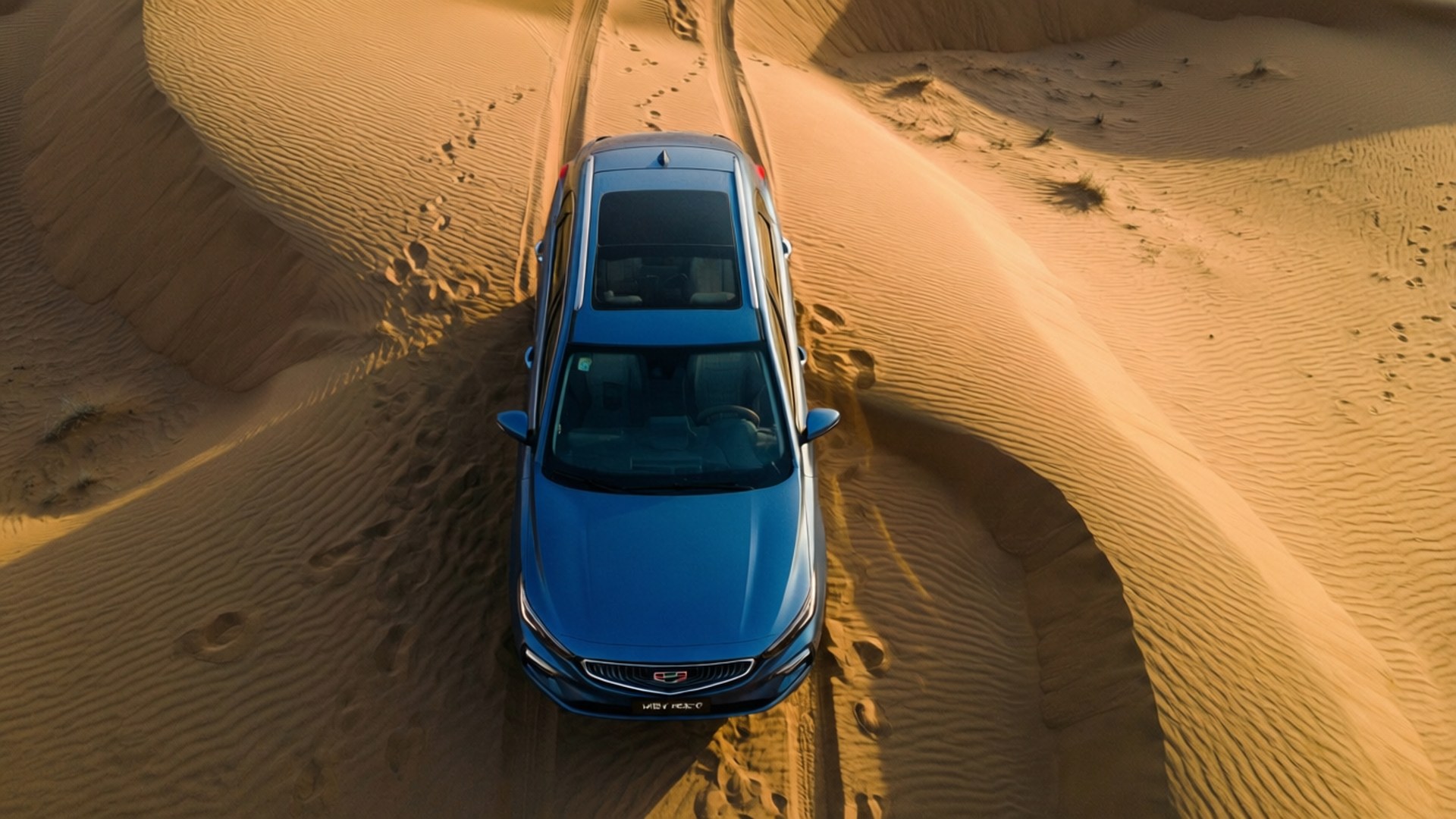 Geely Emgrand, blue, desert landscape, Full HD Desktop Wallpaper