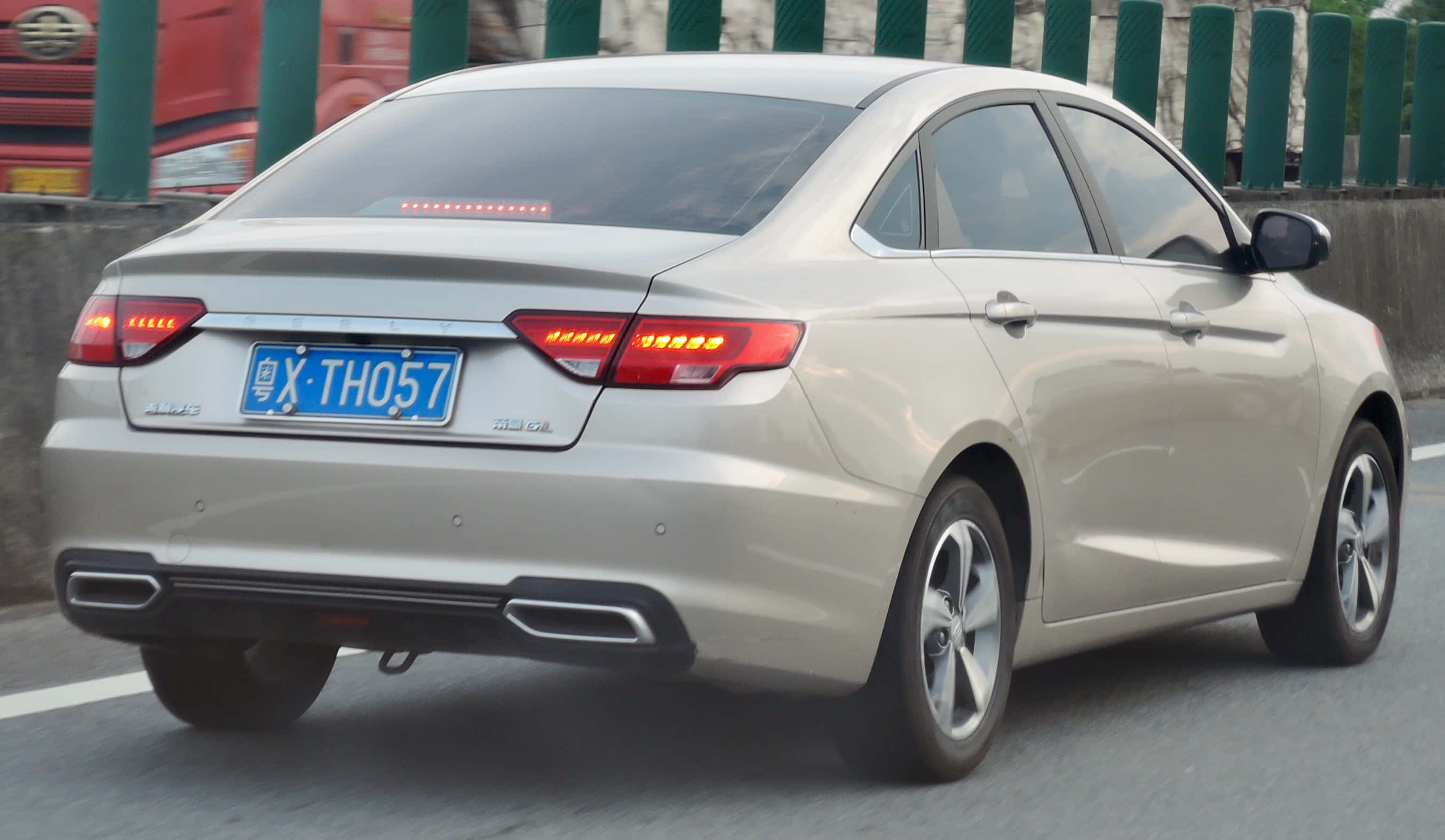 Geely Emgrand, silver sedan, red taillights, 2K Desktop Wallpaper