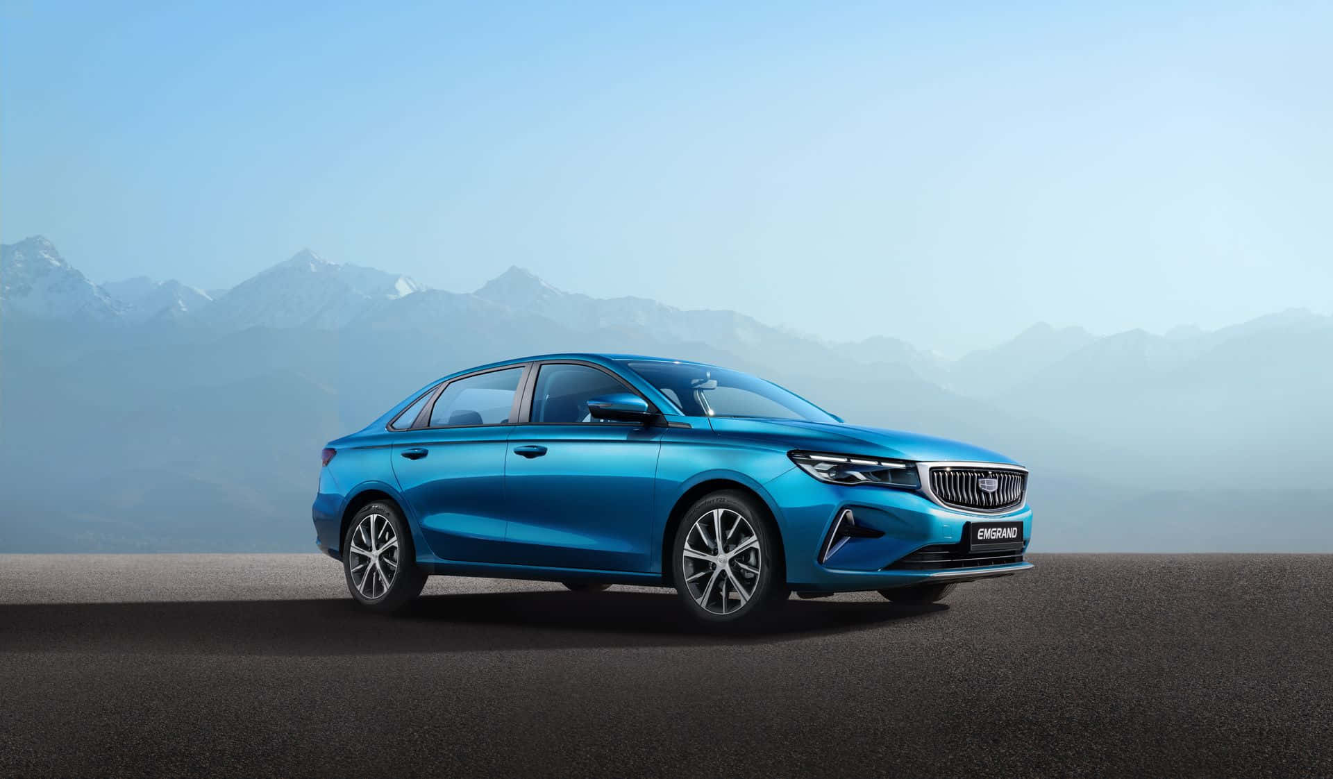Geely Emgrand, blue sedan, mountain backdrop, Full HD Desktop Wallpaper