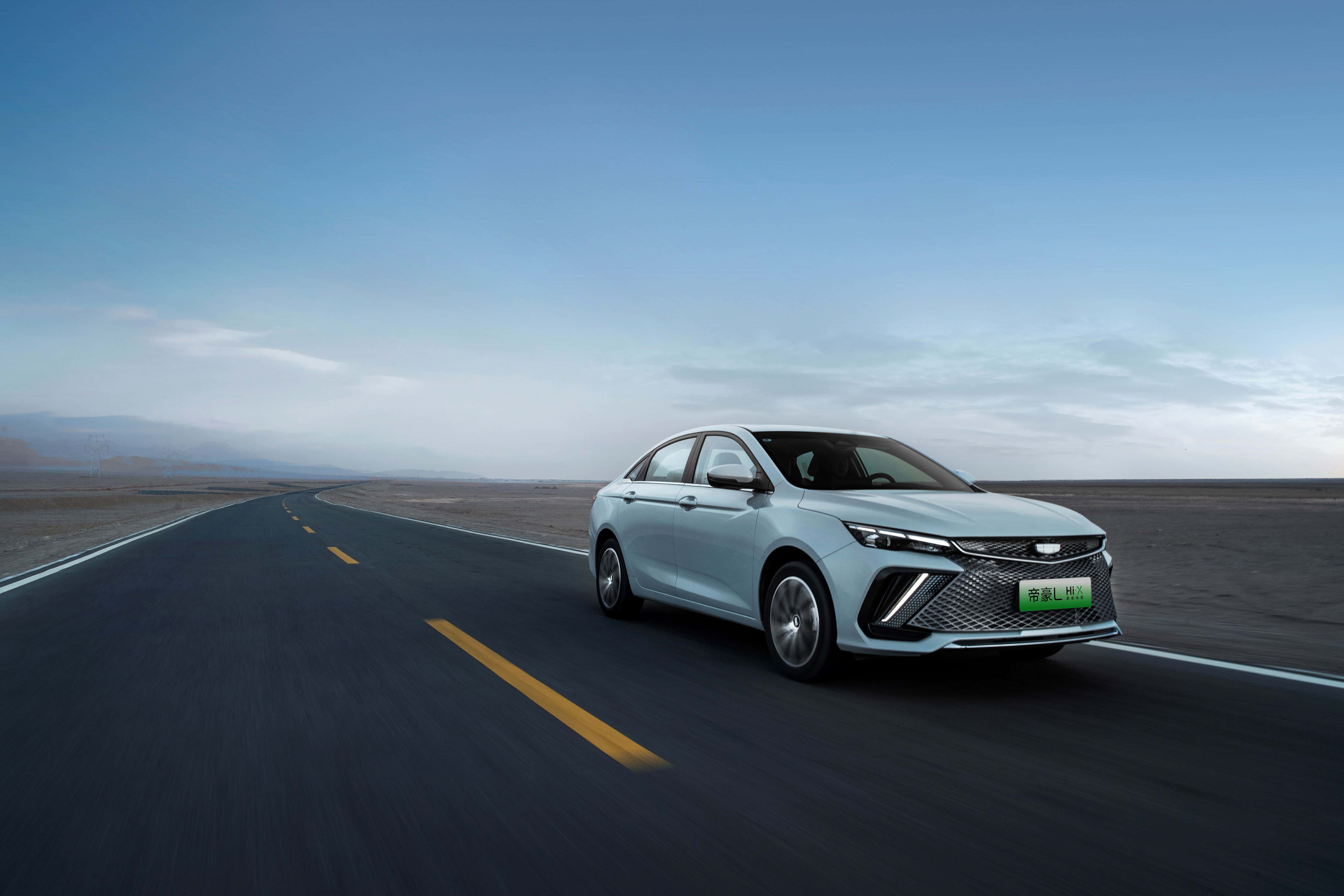 Geely Emgrand, sedan, desert road, 5K Desktop Wallpaper