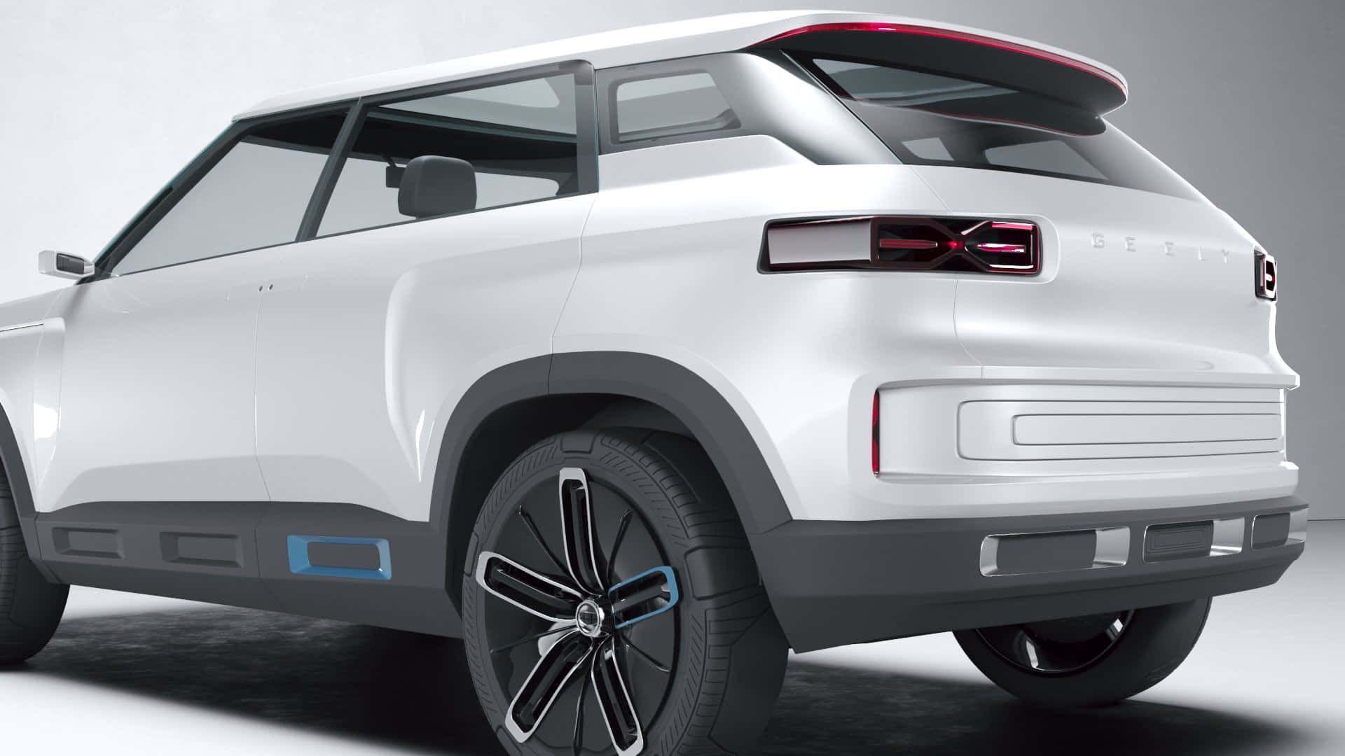 Geely Icon, sleek white futuristic SUV, glowing red taillights, Full HD Desktop Wallpaper