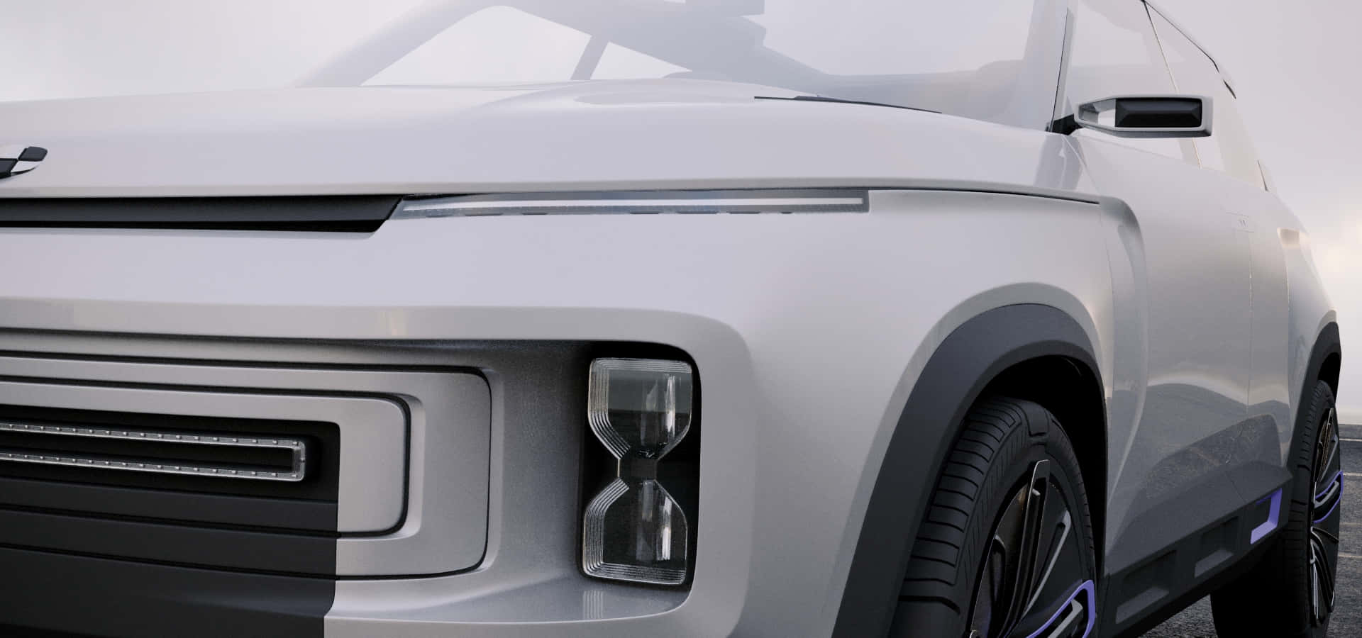 Geely Icon, sleek white futuristic SUV, hourglass headlights, Full HD Desktop Wallpaper