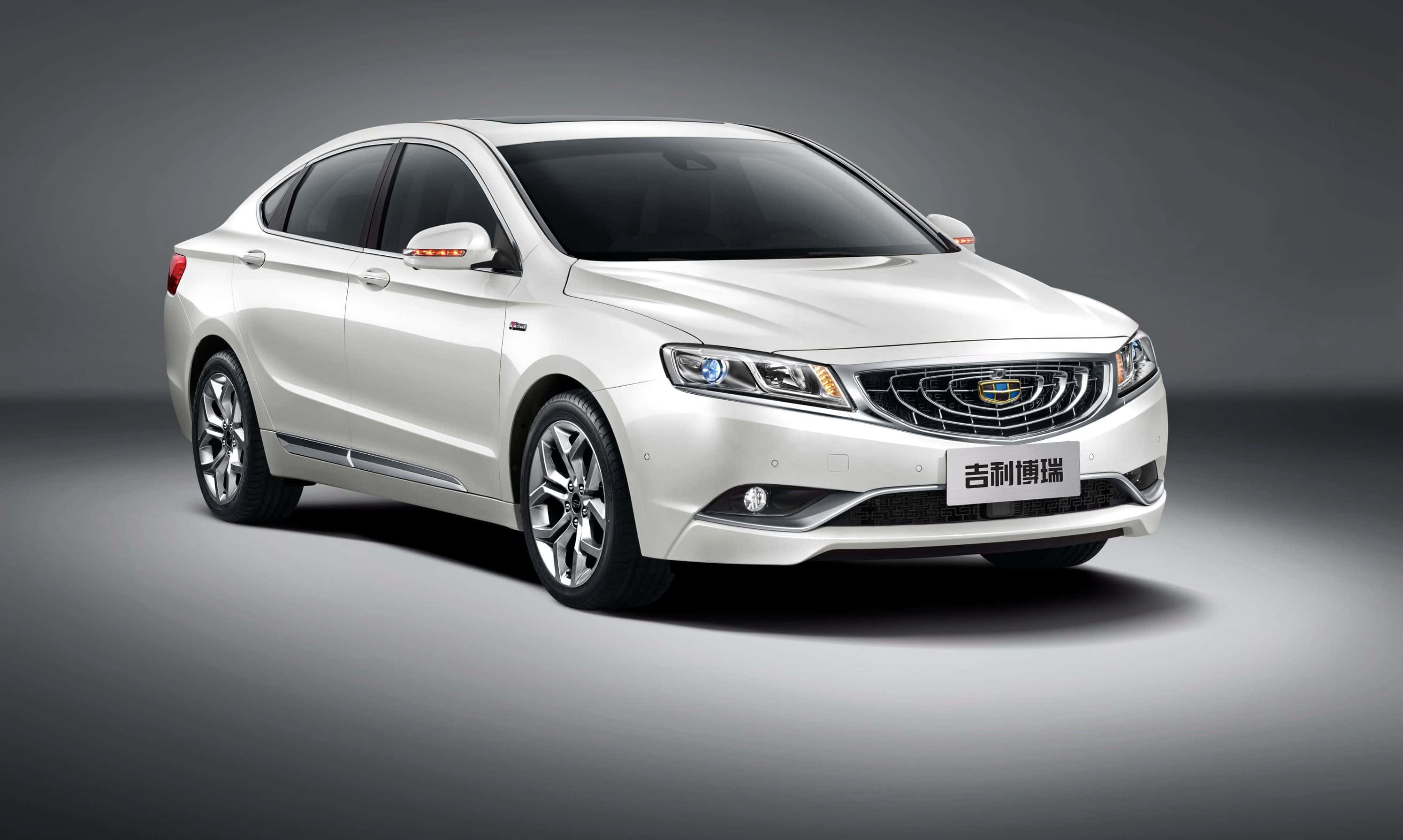 Geely, sleek white luxury sedan, studio, 2K Desktop Wallpaper