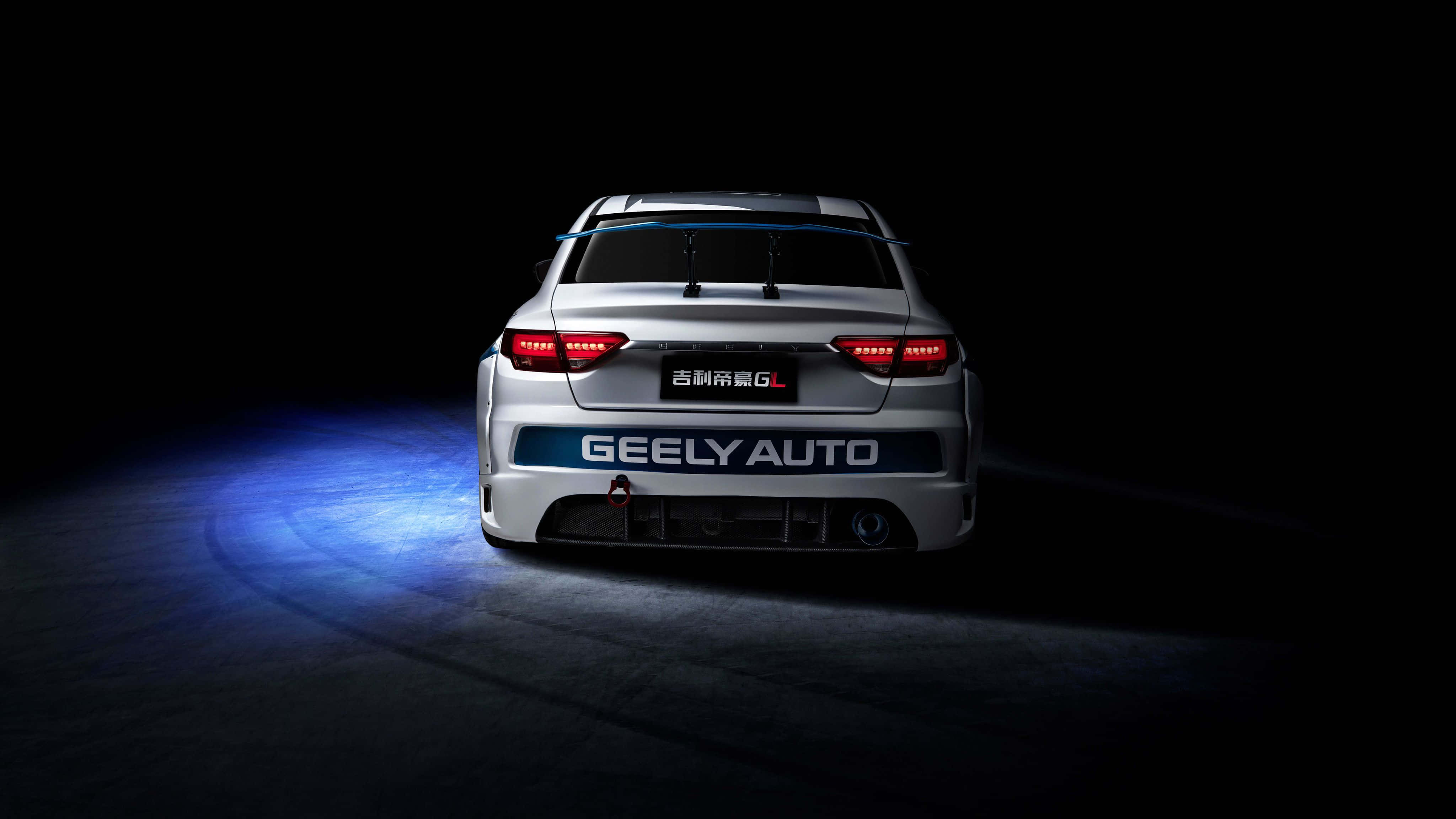 Geely, silver, blue and red lighting, 4K Desktop Wallpaper