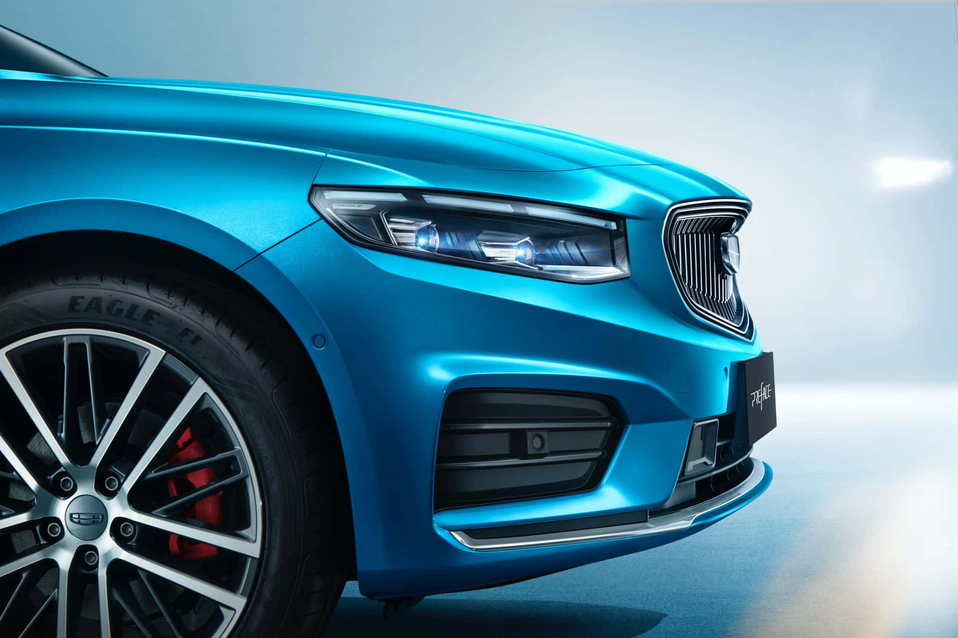 Geely Preface, sleek blue sports car, red brake calipers, Full HD Desktop Wallpaper