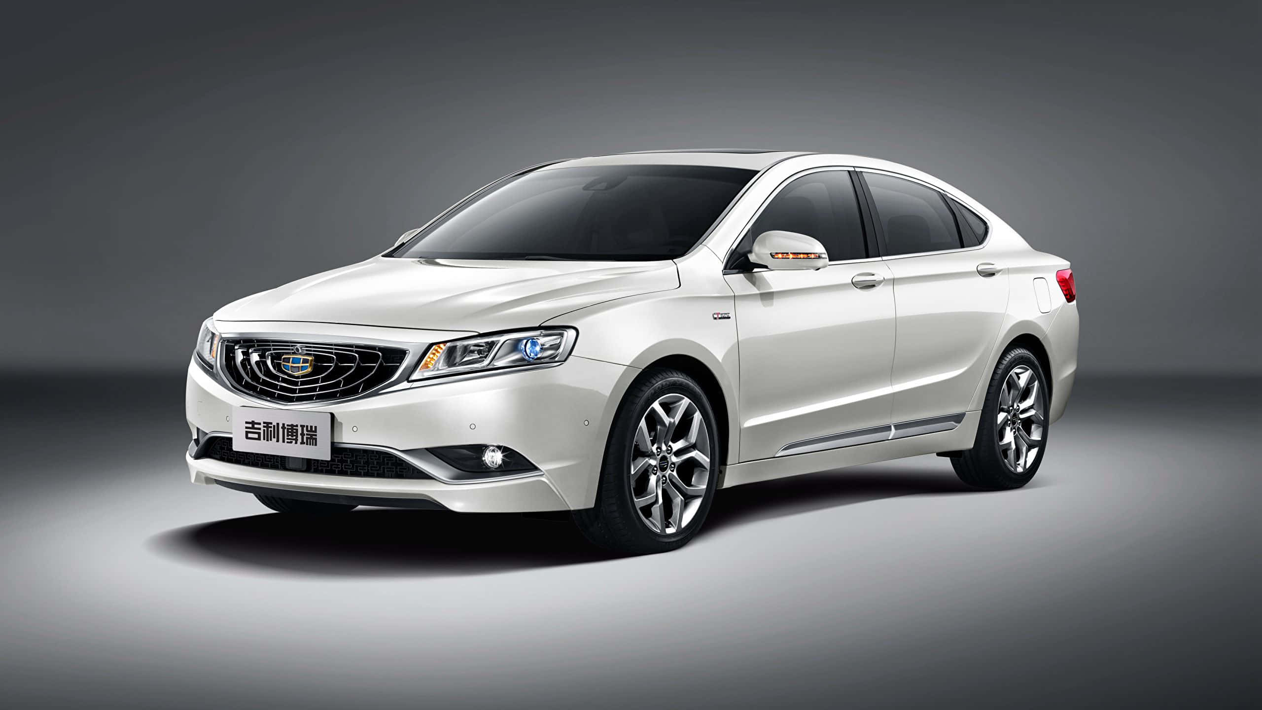 Geely, sleek white sedan, chrome accents, 2K Desktop Wallpaper