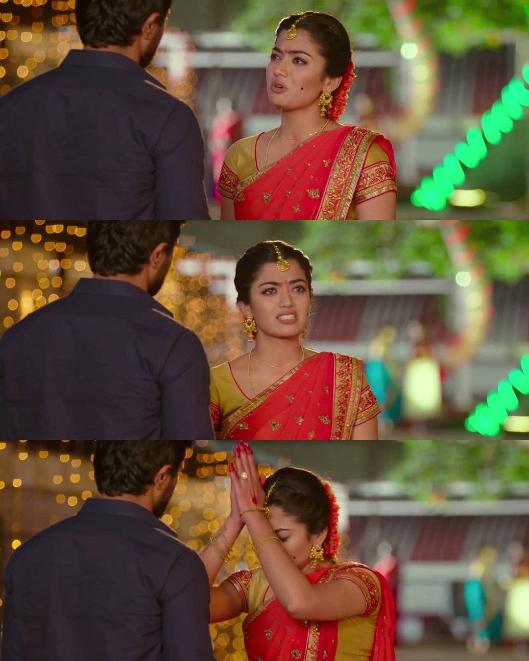 Geetha Govindam, red sari, night, HD Phone Wallpaper