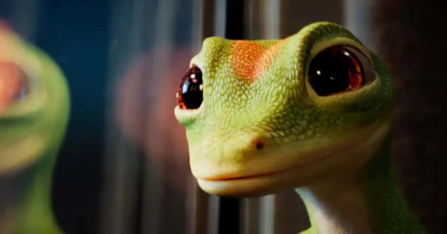 Geico, green animated gecko, large expressive eyes, HD Desktop Wallpaper