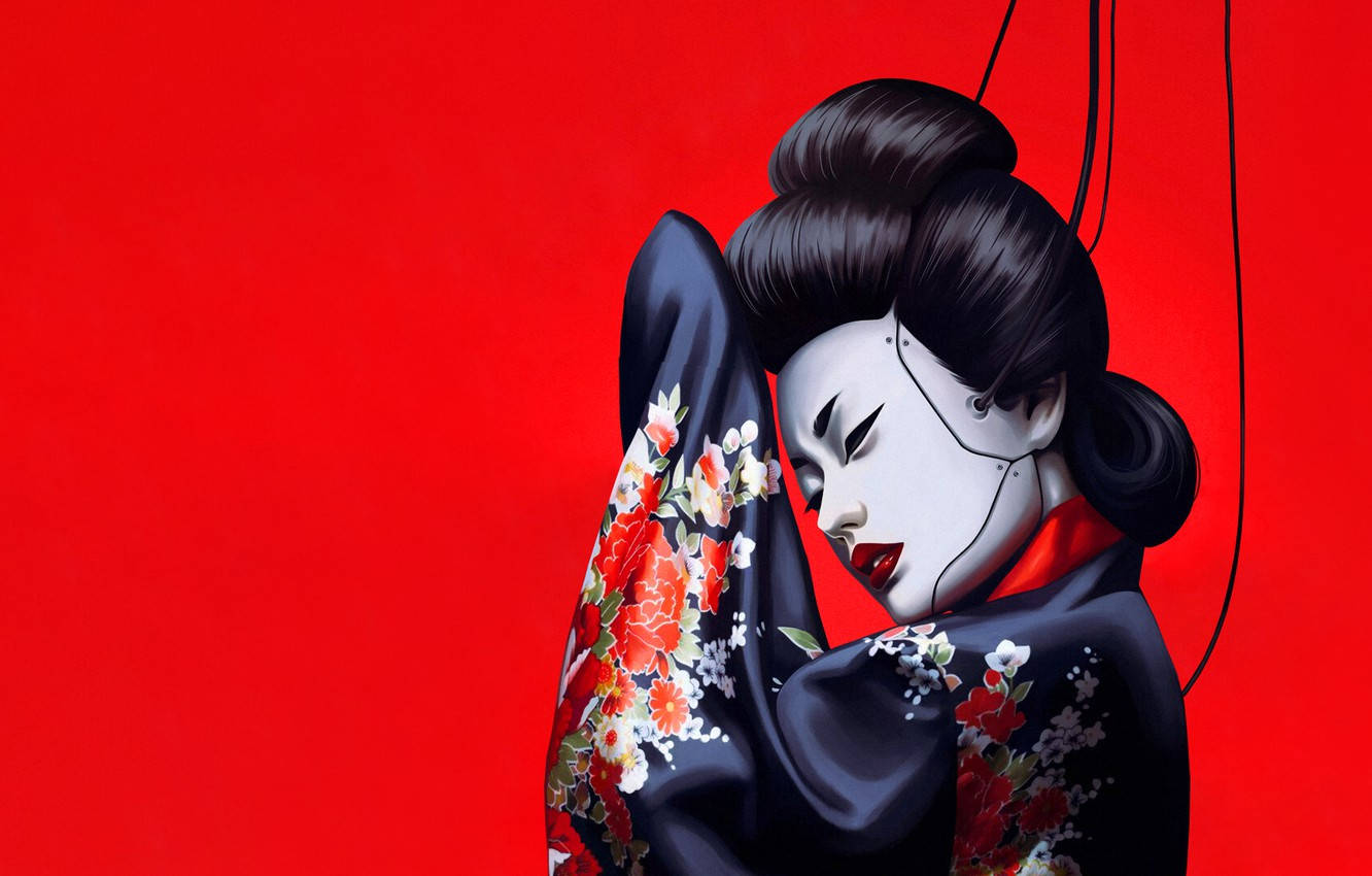 Geisha, marionette puppet, white face paint, HD Desktop Wallpaper