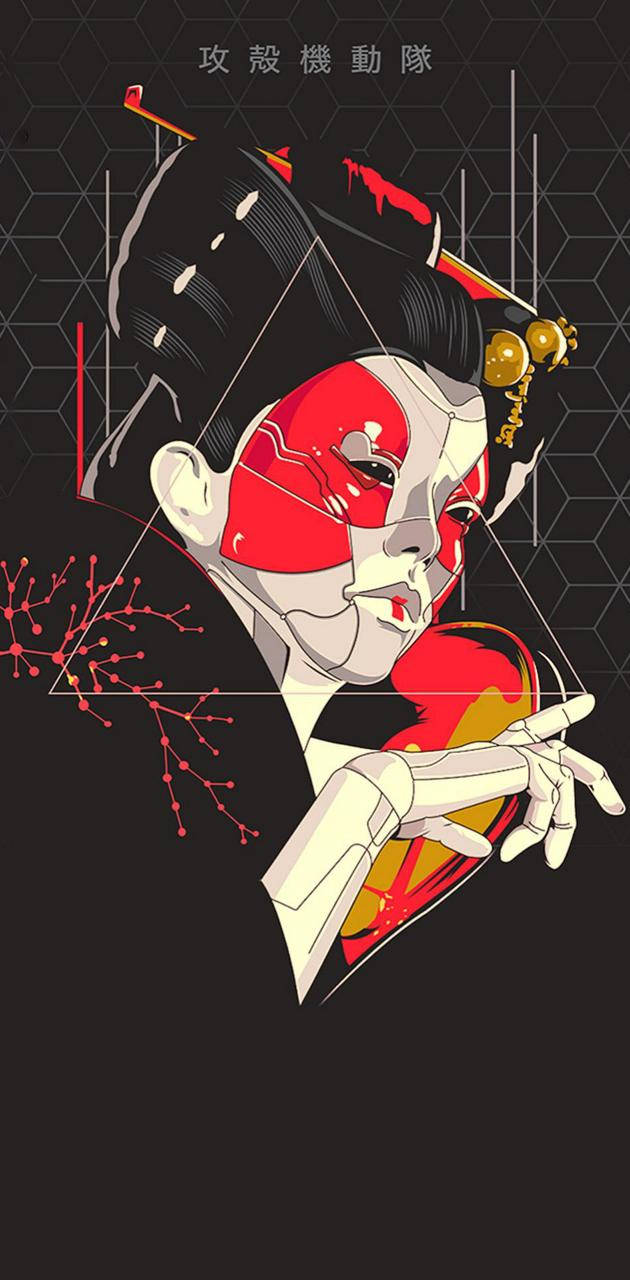 Geisha, low poly style, red and white face paint, HD Phone Wallpaper