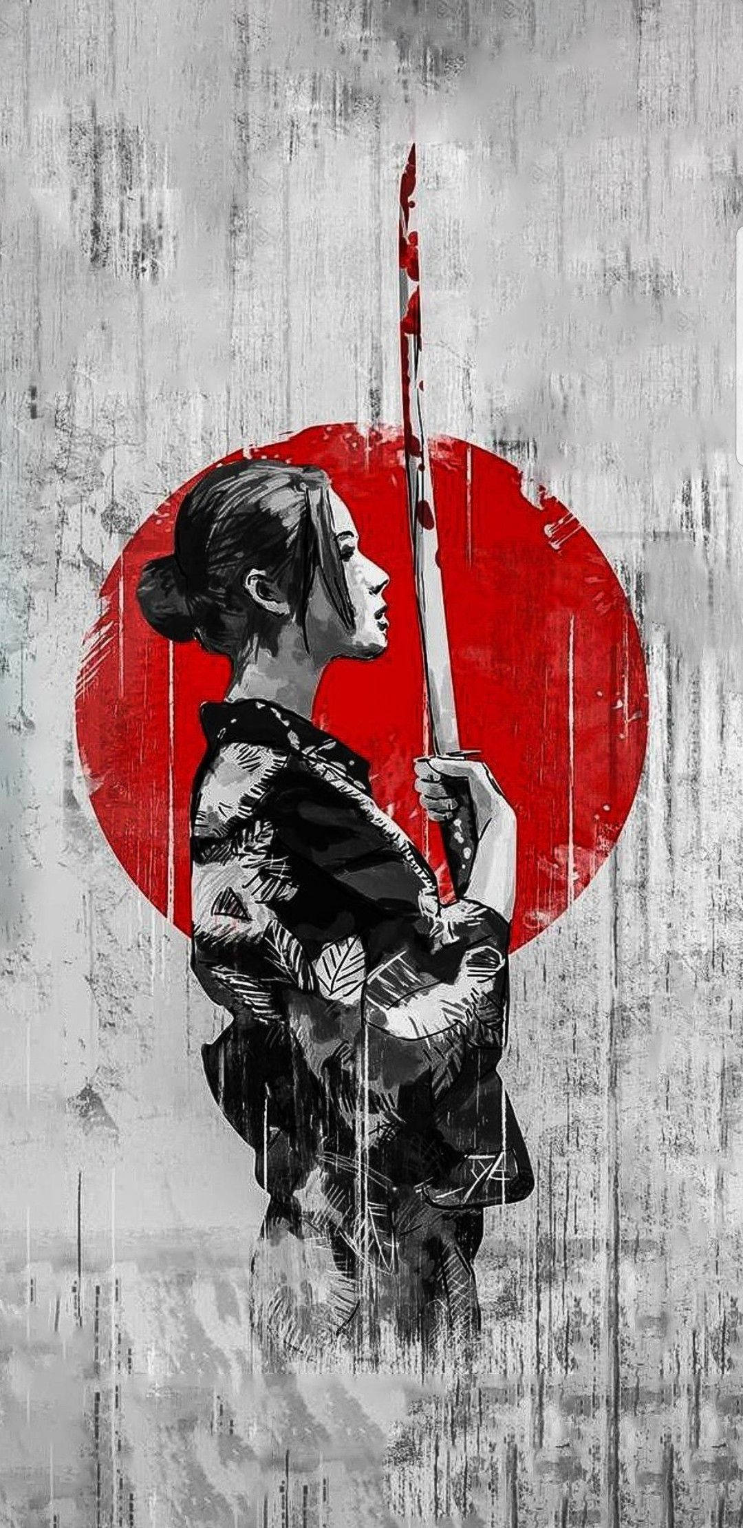 Geisha, bloody katana, kimono, Full HD Phone Wallpaper