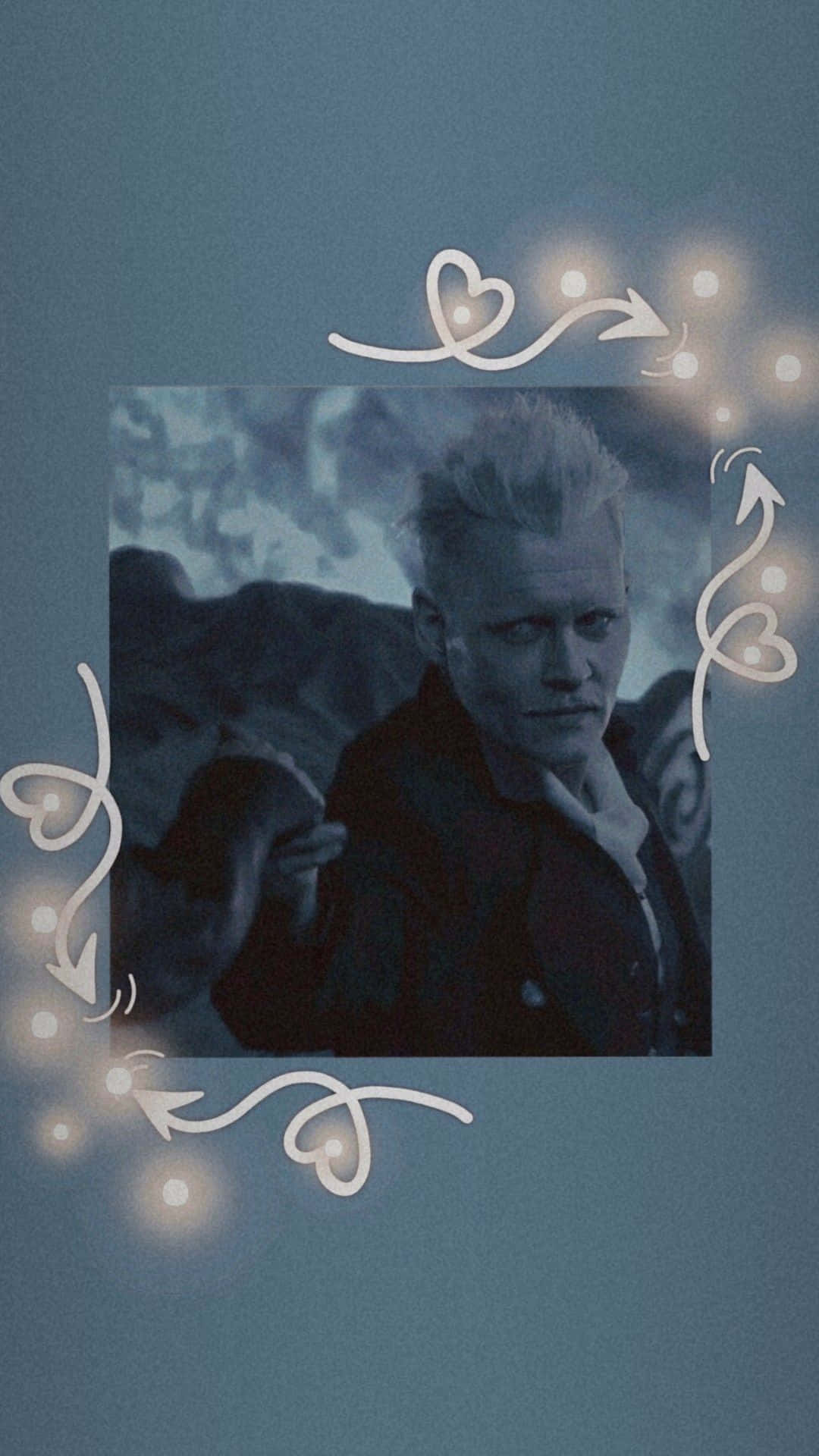 Gellert Grindelwald, spiky white hair, glowing heart arrows, Full HD Phone Wallpaper