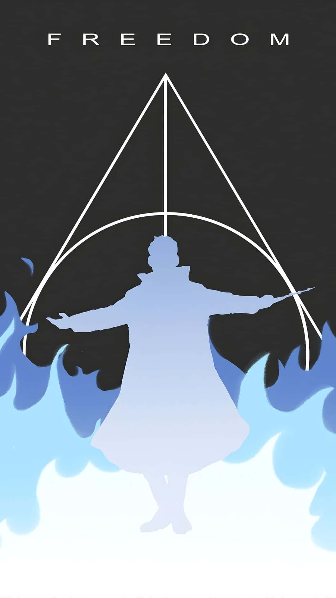 Gellert Grindelwald, white geometric frame, blue flames, Full HD Phone Wallpaper