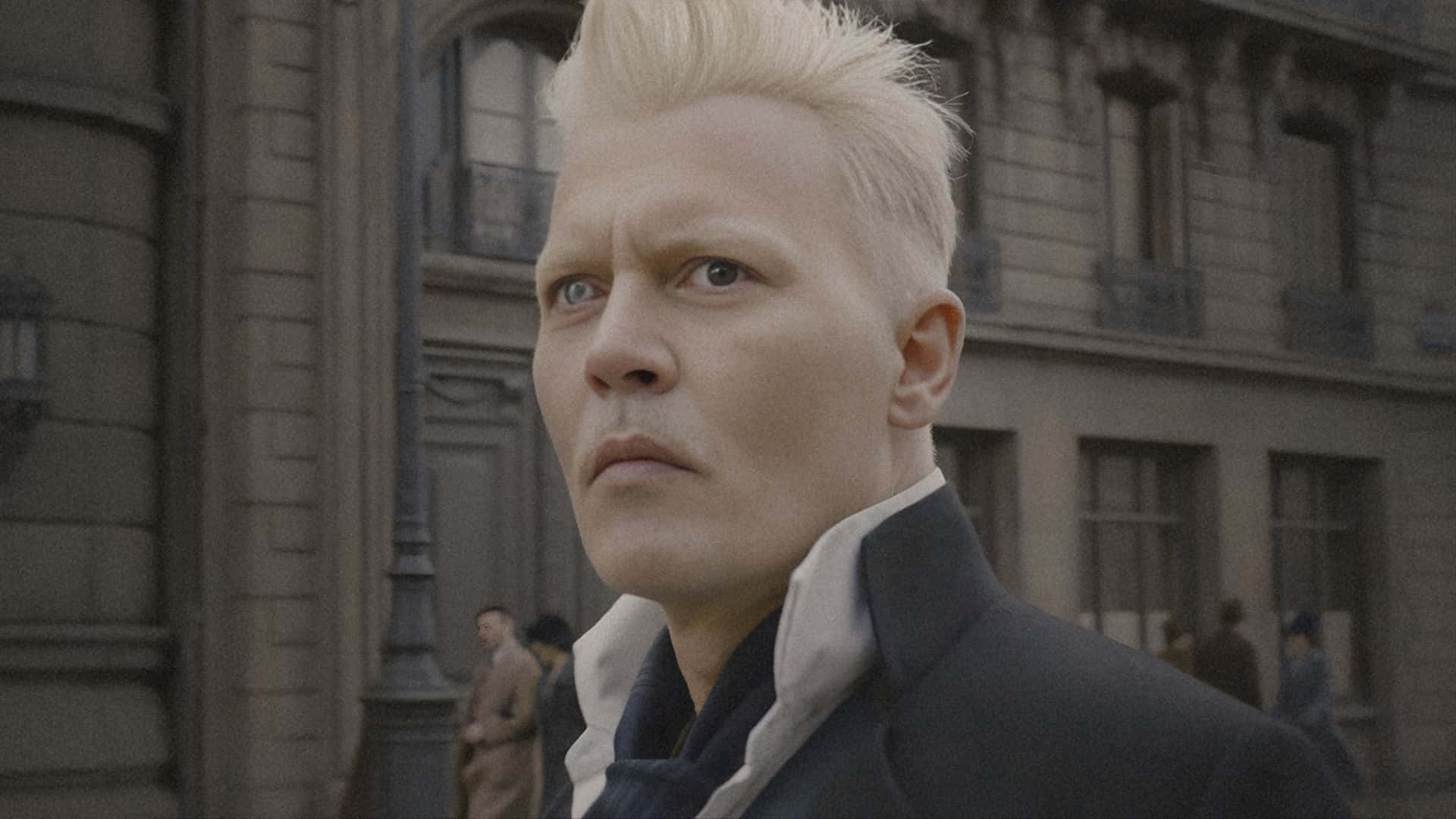 Gellert Grindelwald, platinum blonde hair, intense blue eyes, Full HD Desktop Wallpaper