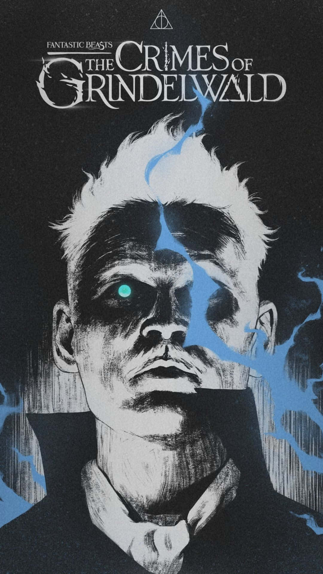 Gellert Grindelwald, glowing green eye, blue magical energy, Full HD Phone Wallpaper