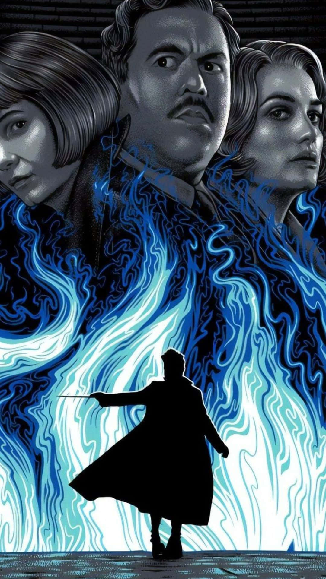 Gellert Grindelwald, dark wizard, swirling blue energy field, Full HD Phone Wallpaper