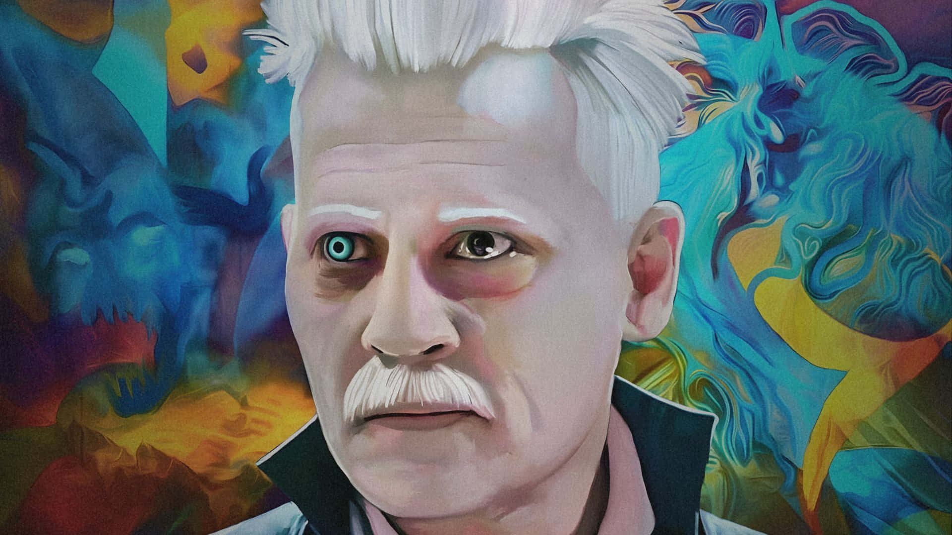 Gellert Grindelwald, white hair, mustache, Full HD Desktop Wallpaper