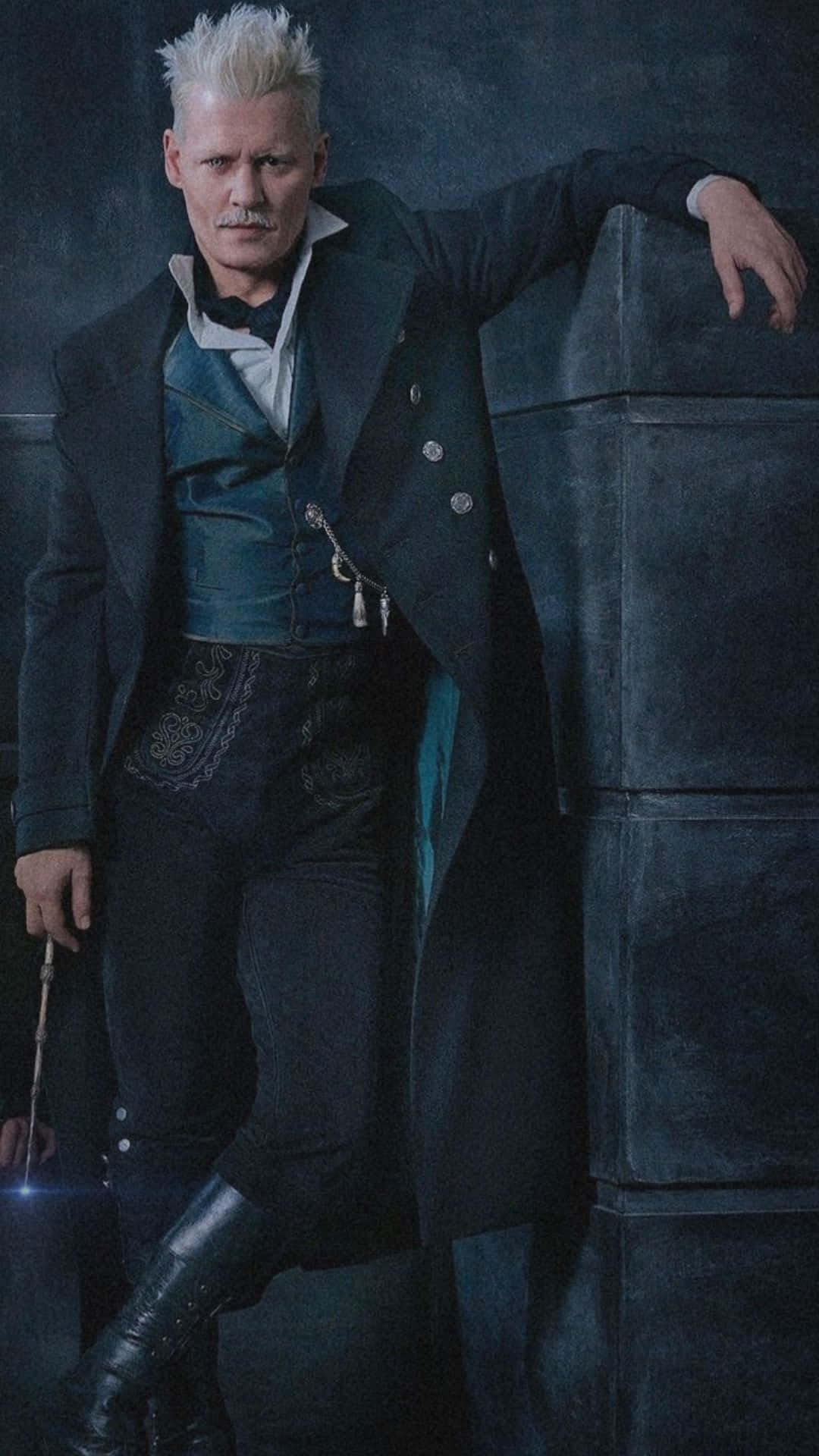 Gellert Grindelwald, spiky white hair, dark coat, Full HD Phone Wallpaper
