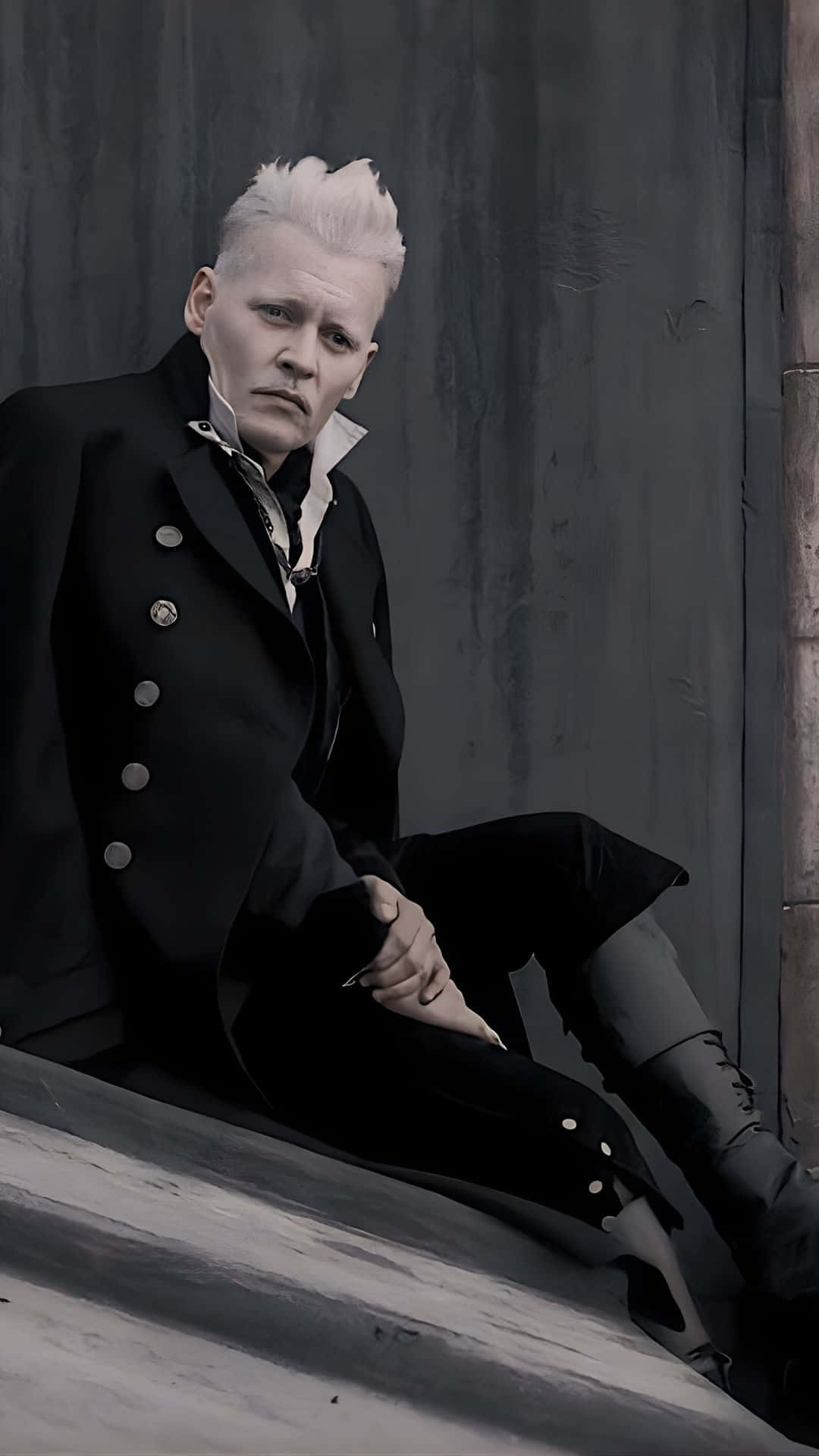 Gellert Grindelwald, platinum blonde hair, black double-breasted coat, Full HD Phone Wallpaper