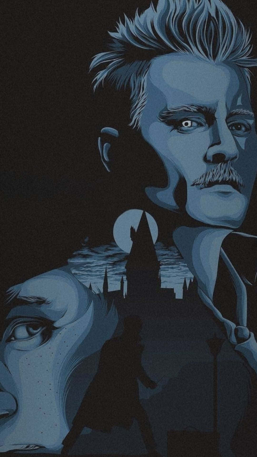 Gellert Grindelwald, blue-toned, mustache, Full HD Phone Wallpaper