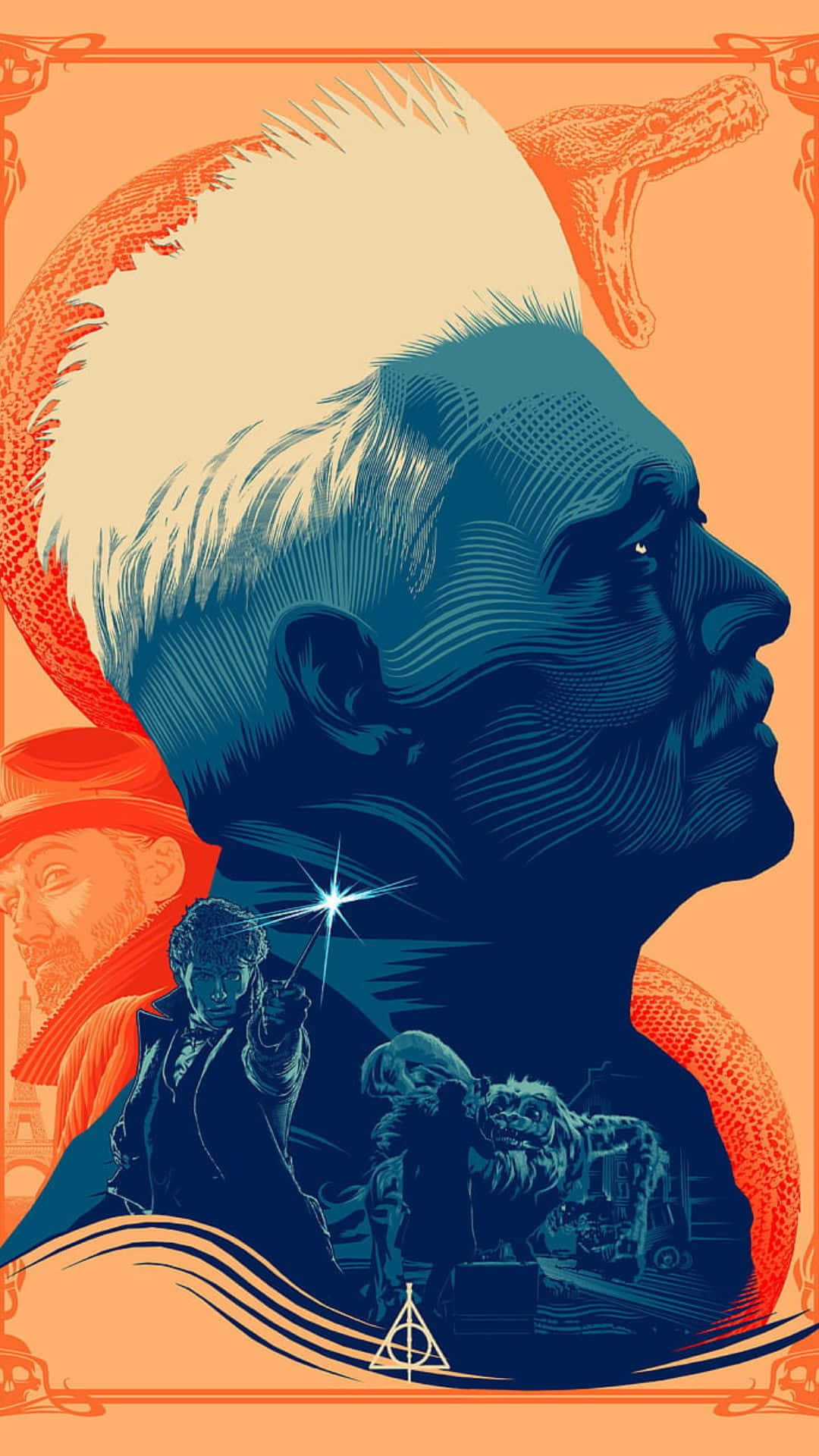 Gellert Grindelwald, blue, orange, Full HD Phone Wallpaper