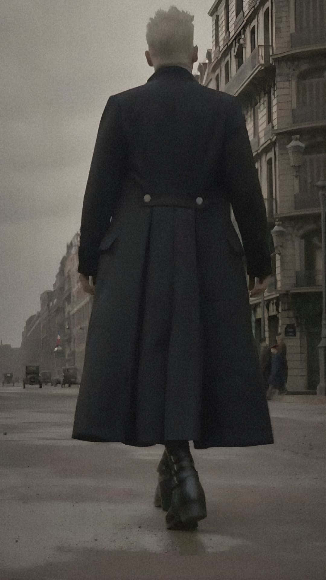 Gellert Grindelwald, dark coat, wet city street, Full HD Phone Wallpaper