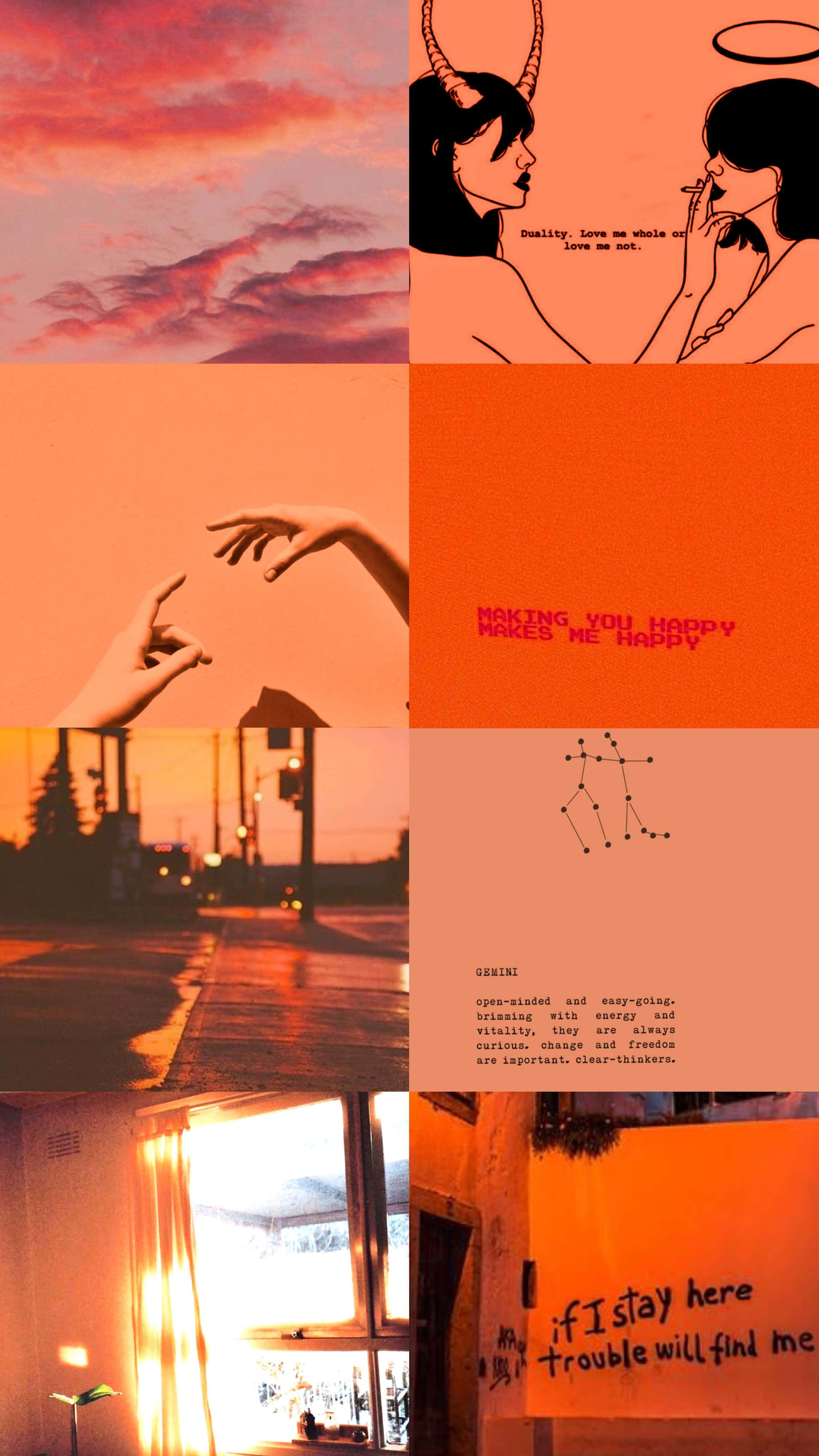 Gemini Aesthetic, sunset skies, illustrated figures, 4K Phone Wallpaper