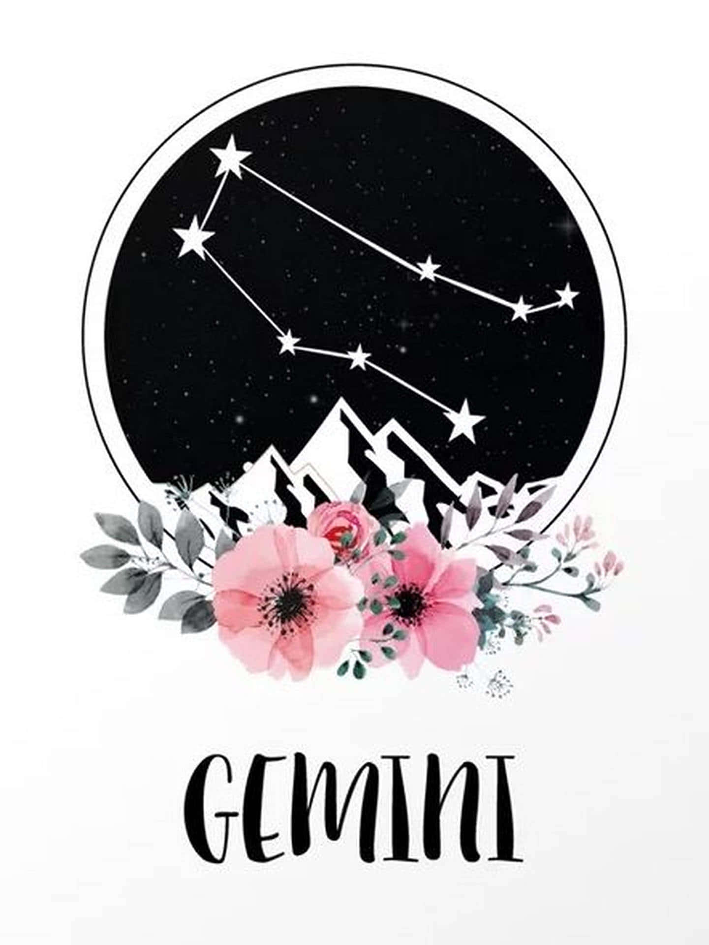 Gemini, constellation stars, snowy mountains, Full HD Phone Wallpaper