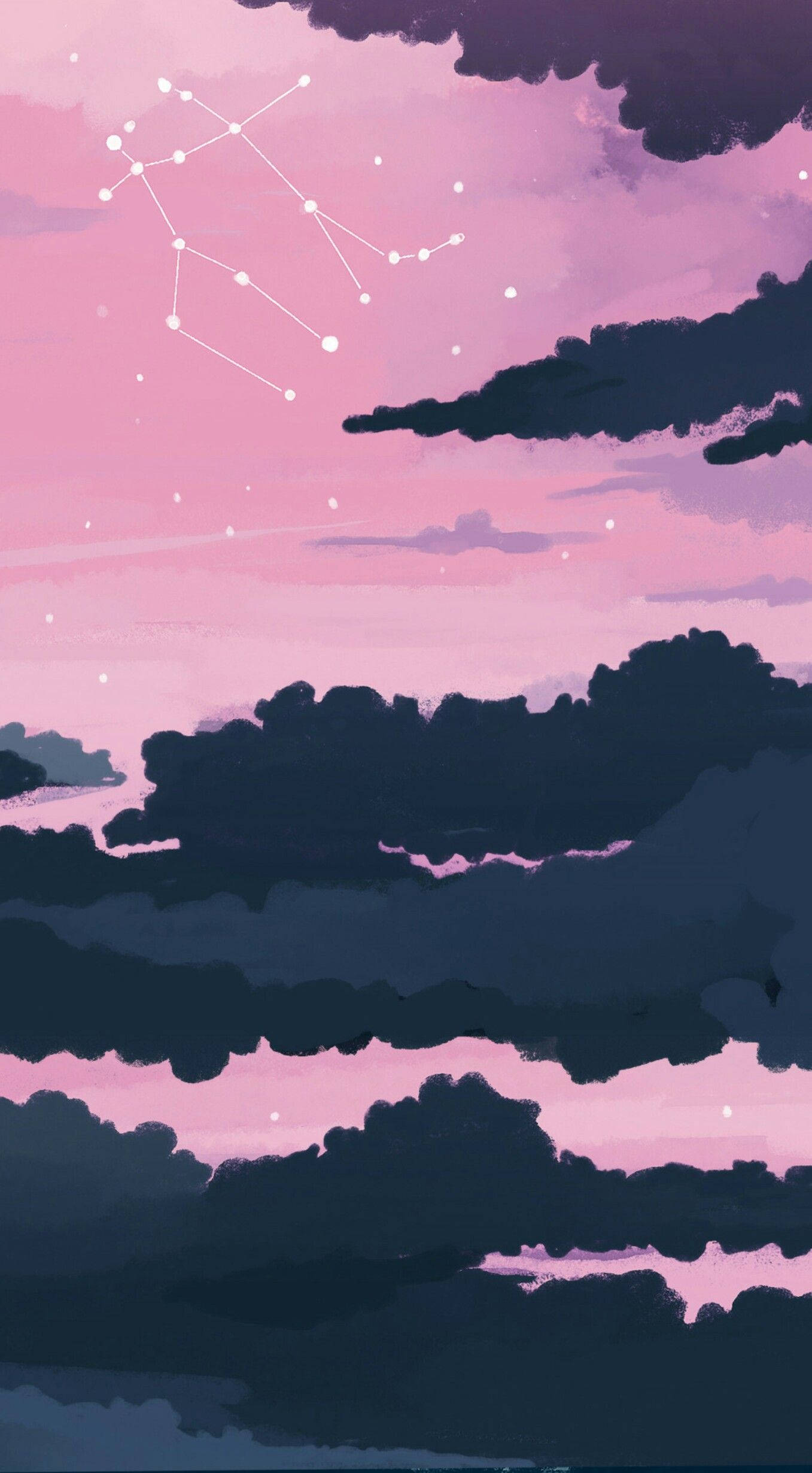 Gemini, dark blue clouds, pink twilight sky, Full HD Phone Wallpaper