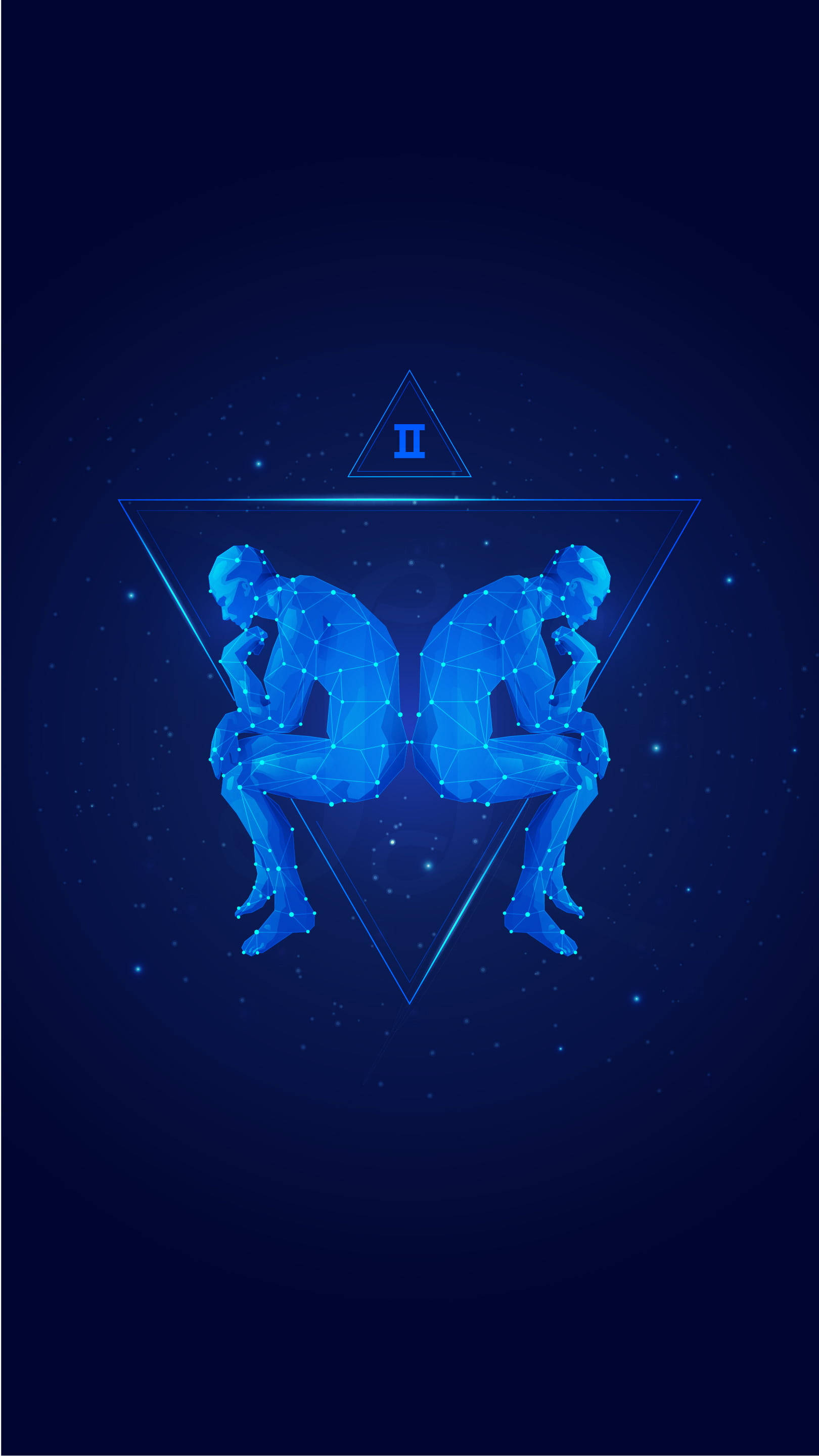Gemini, blue polygonal figures, glowing triangle, 2K Phone Wallpaper