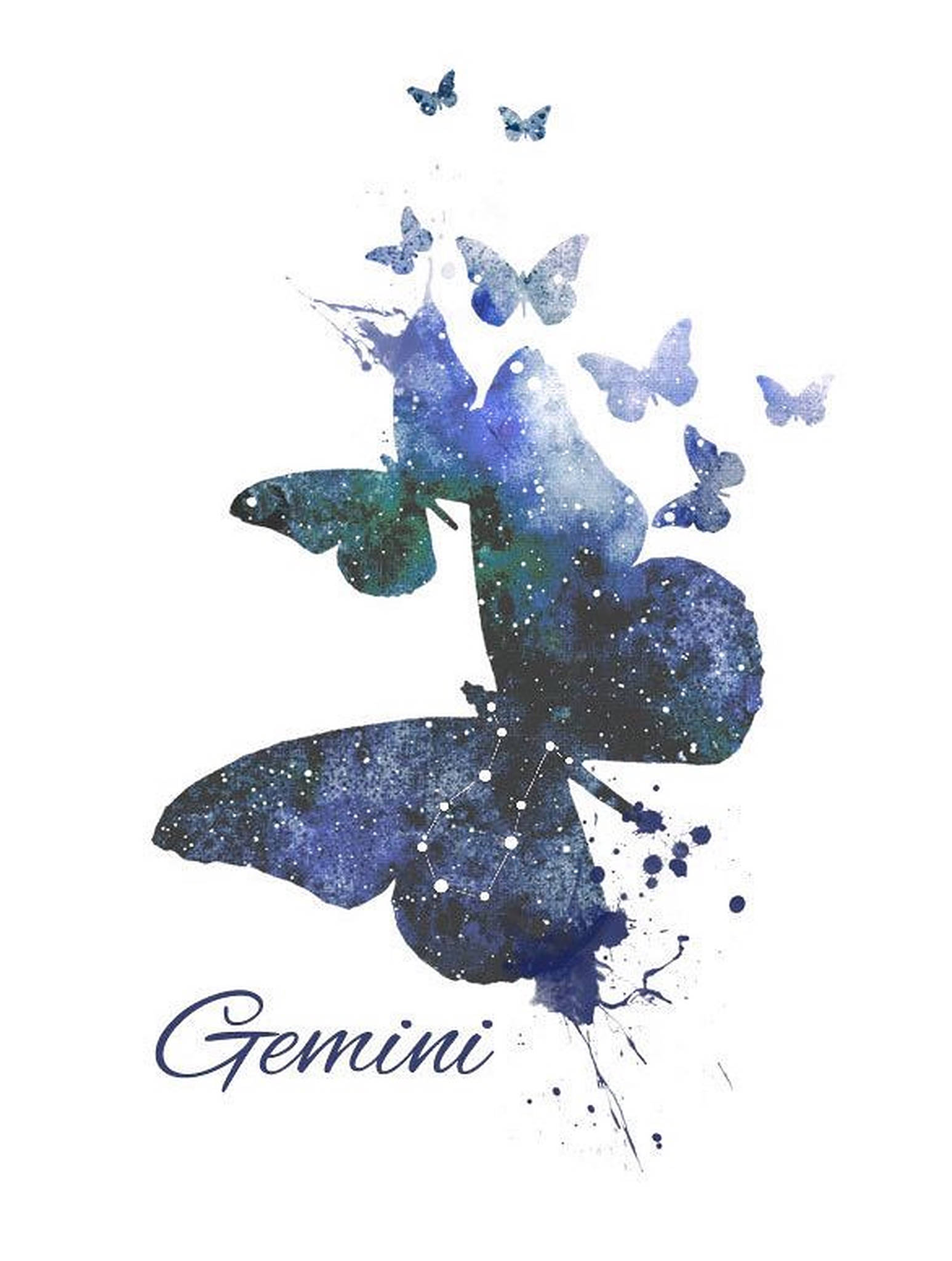 Gemini, zodiac butterflies, starry night sky, Full HD Phone Wallpaper