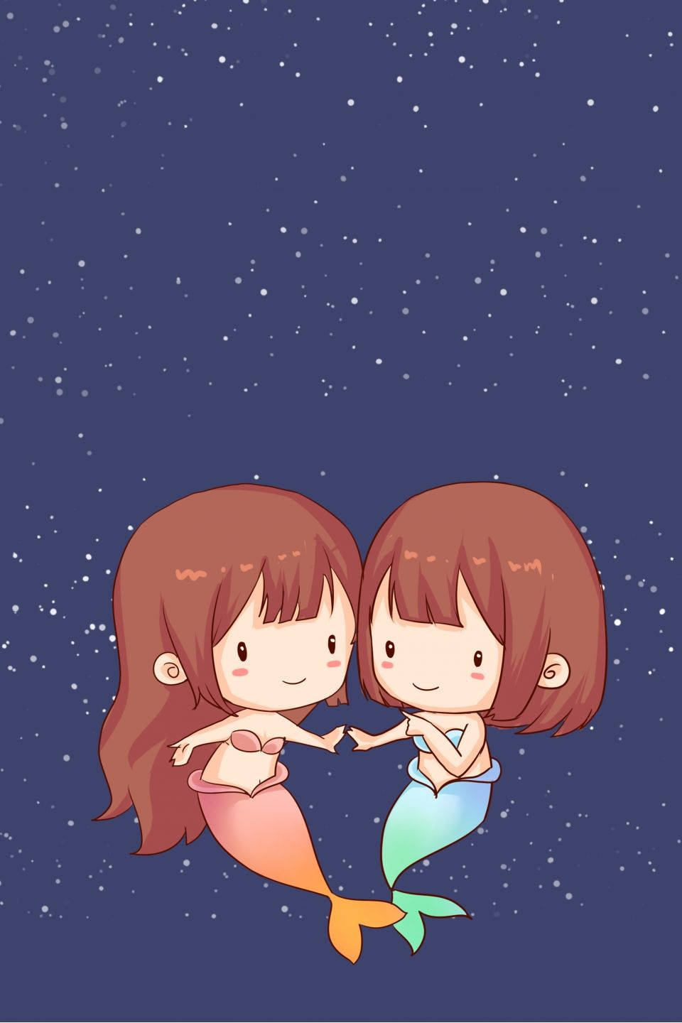 Gemini, twin mermaids, brown hair, HD Phone Wallpaper
