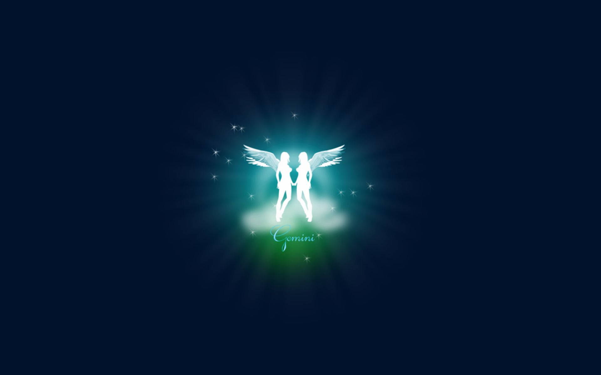 Gemini, glowing fairies, deep blue starry background, Full HD Desktop Wallpaper