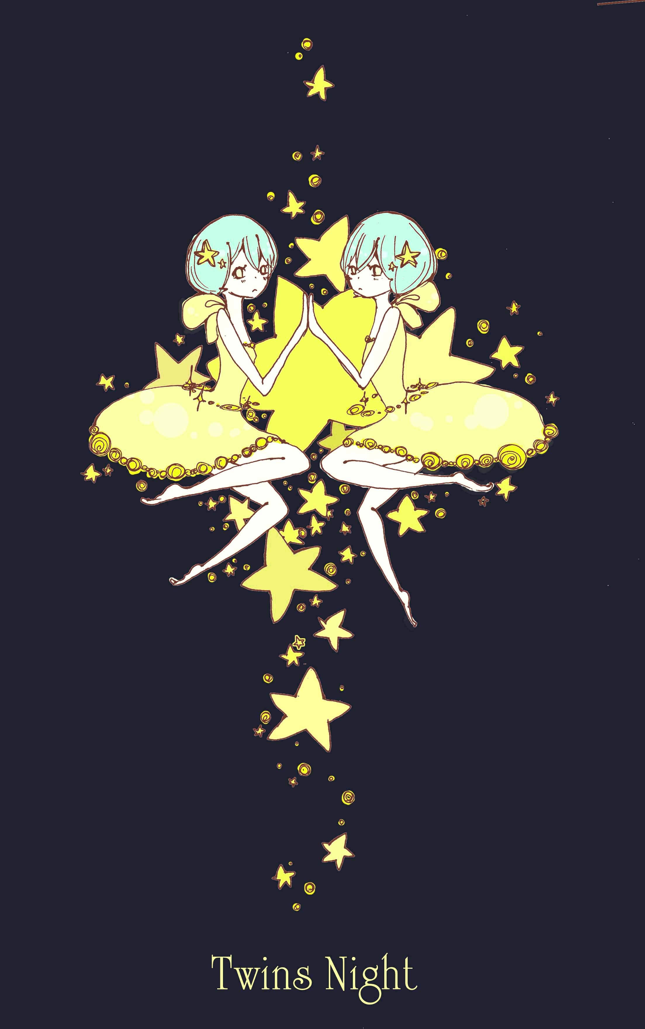 Gemini, twin girls, yellow star dresses, 2K Phone Wallpaper