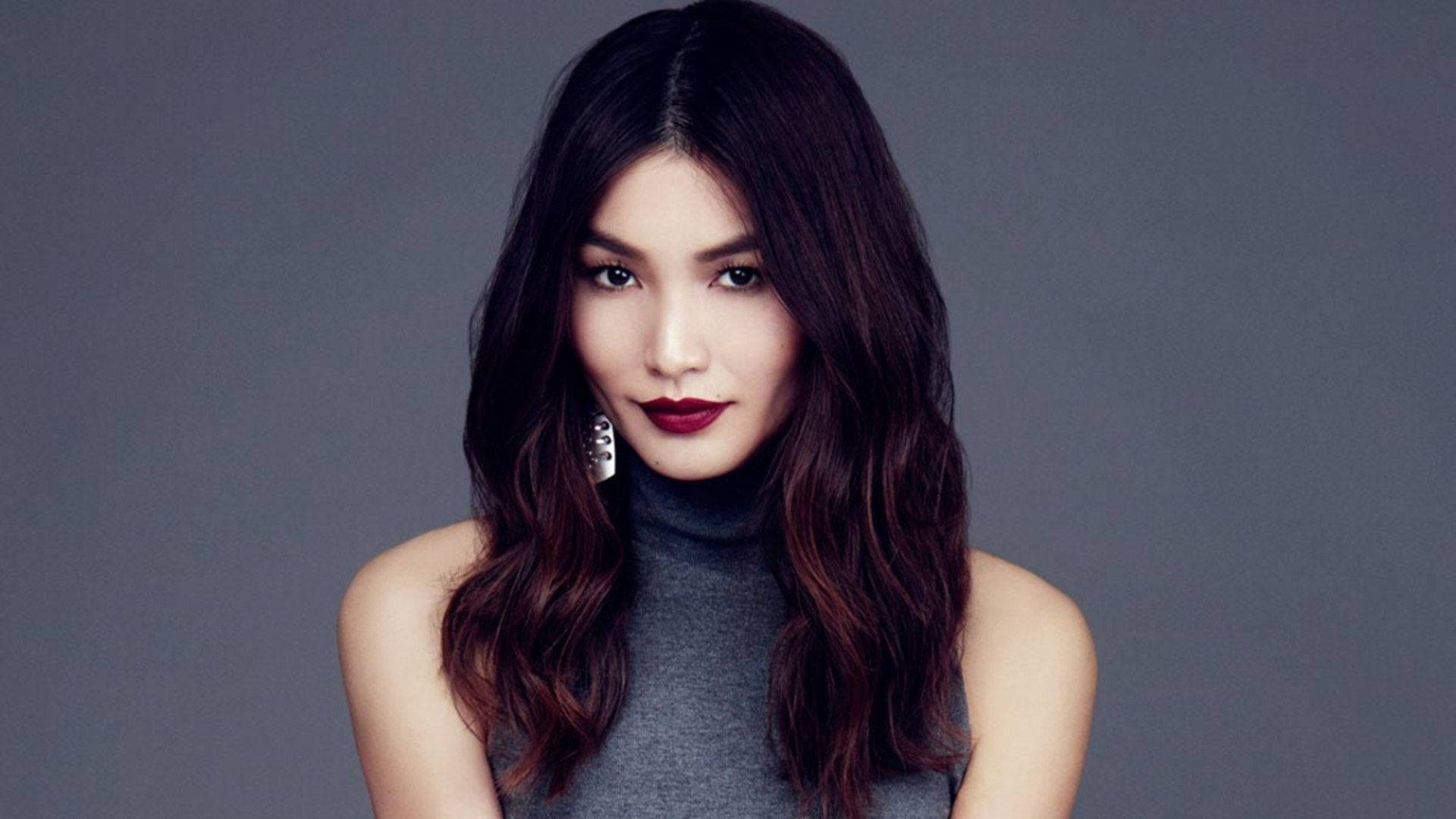 Gemma Chan, wavy dark hair, bold red lips, Full HD Desktop Wallpaper