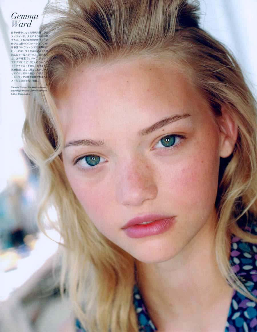 Gemma Ward, blue eyes, tousled blonde hair, SD Phone Wallpaper