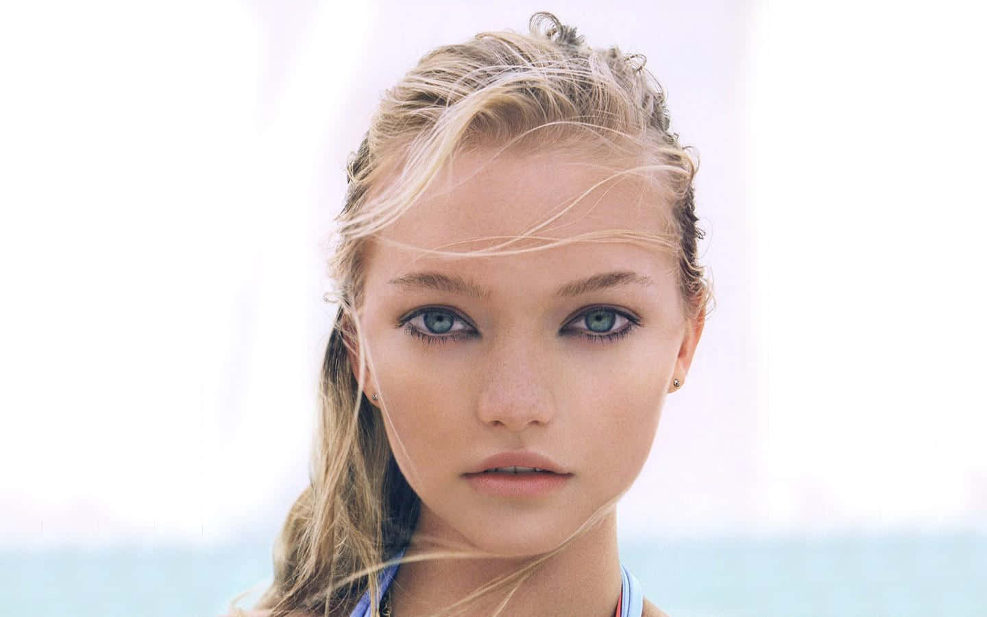 Gemma Ward, blue eyes, windswept blonde hair, HD Desktop Wallpaper