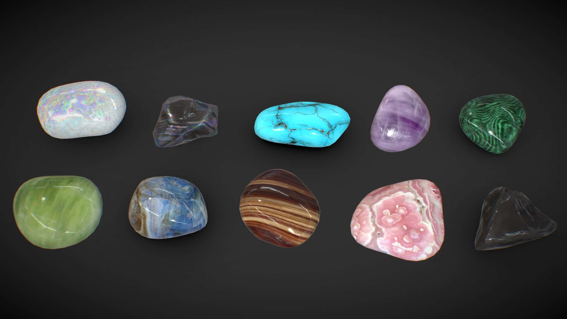 natural selenite gemstones, polished gemstones, vibrant colors, Full HD Desktop Wallpaper