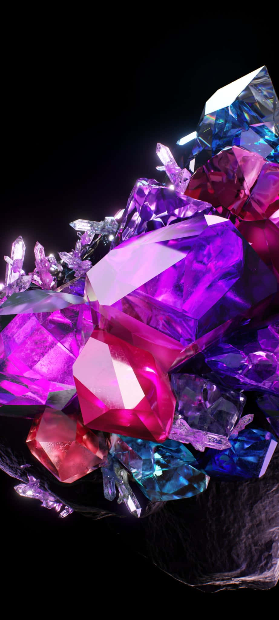 3D Graphic Gemstone Art, vibrant purple pink and blue, crystal formations, Full HD Phone Wallpaper