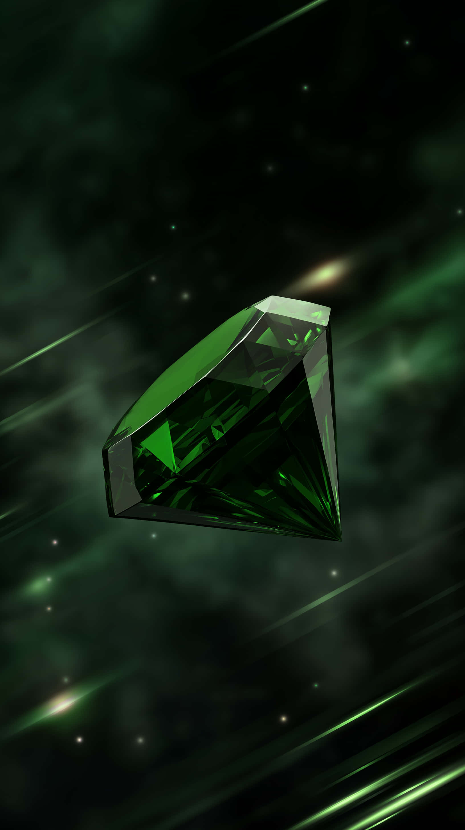 cosmic emerald orb, faceted green gemstone, swirling cosmic green nebulae, 2K Phone Wallpaper