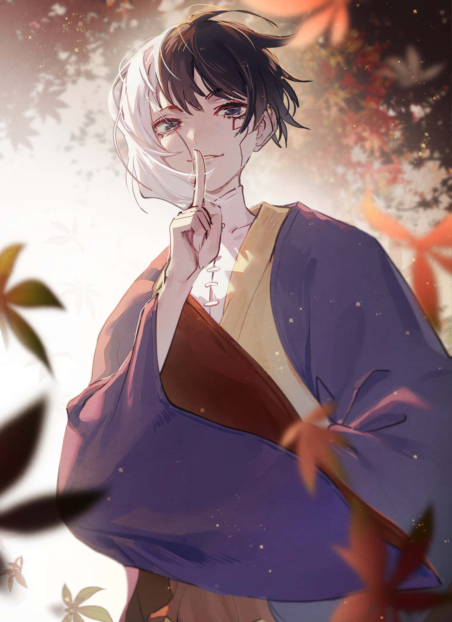 Gen Asagiri, purple kimono, autumn leaves, Full HD Phone Wallpaper