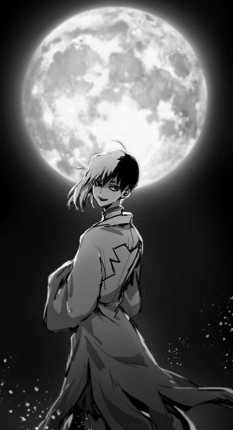 Gen Asagiri, full moon, dark sky, HD Phone Wallpaper