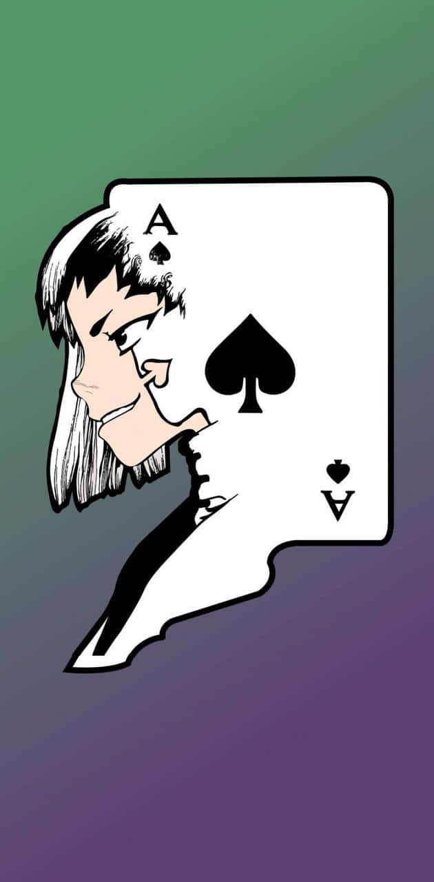 Gen Asagiri, ace of spades playing card, gradient green to purple background, HD Phone Wallpaper