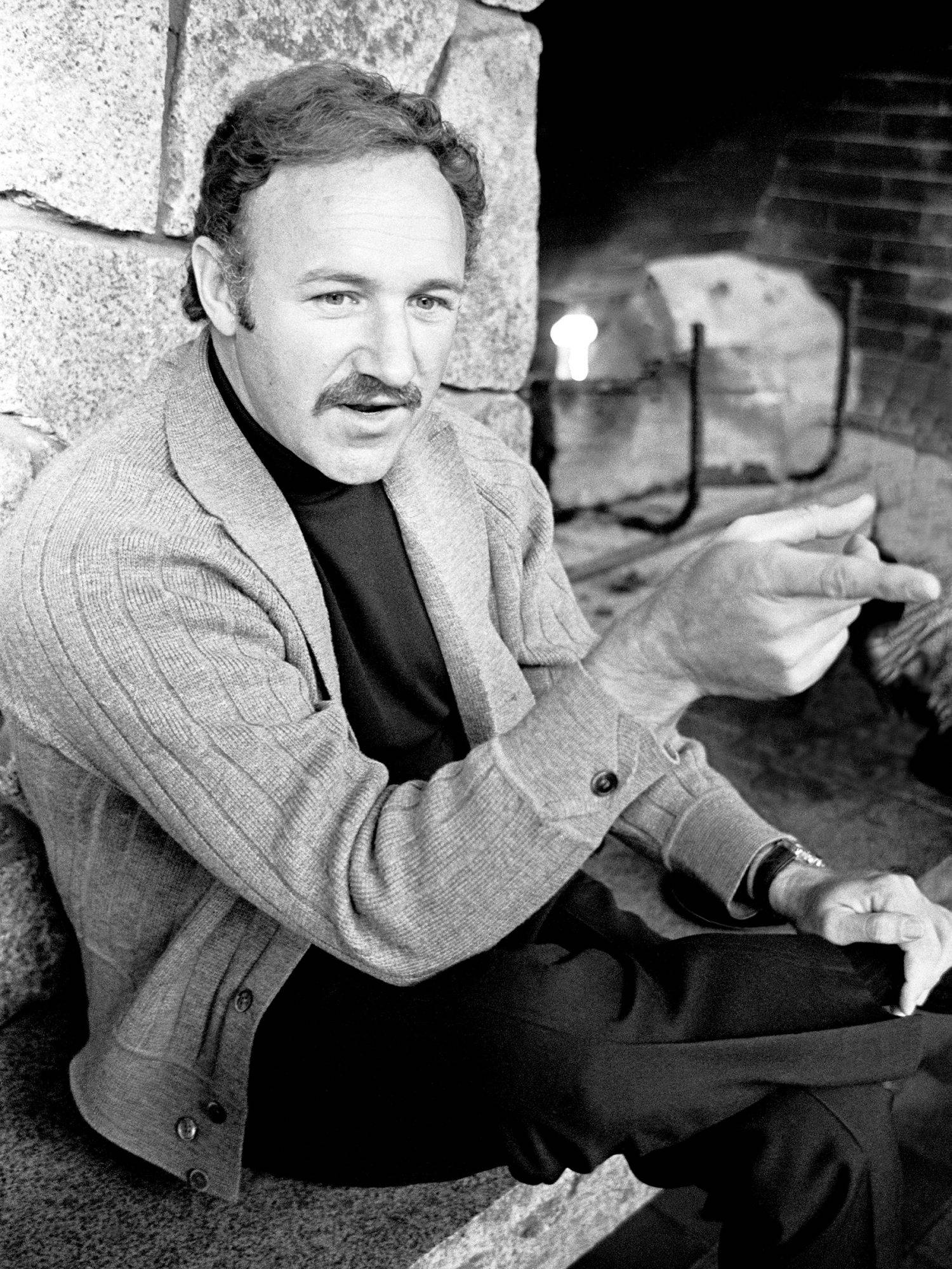 Gene Hackman, mustache, stone fireplace, Full HD Phone Wallpaper
