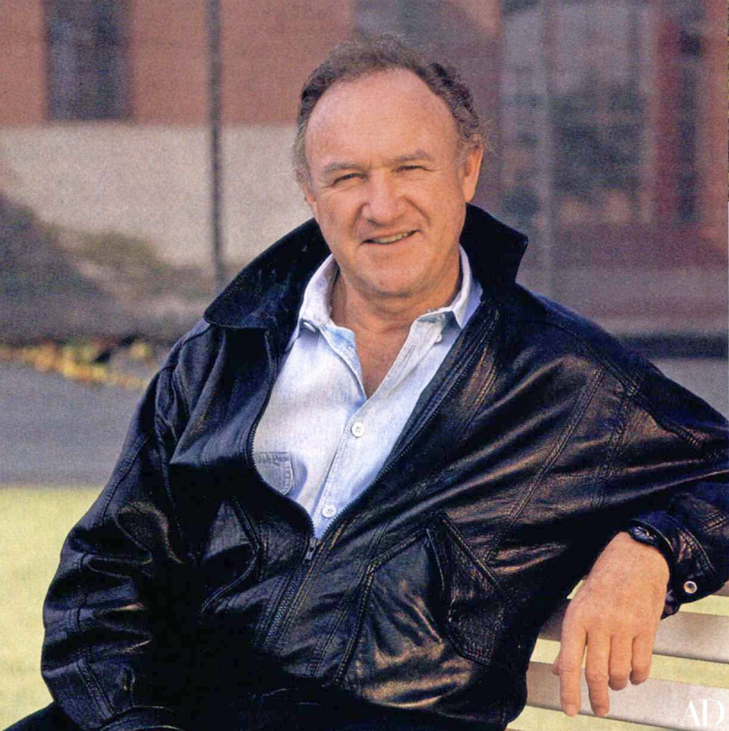 Gene Hackman, black leather jacket, bench, 2K Phone Wallpaper