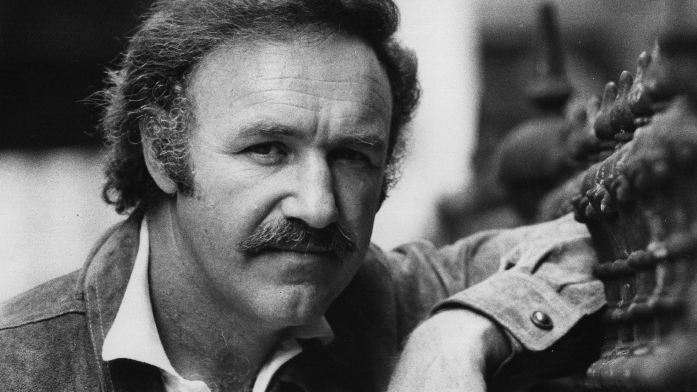 Gene Hackman, black and white portrait, mustache, Full HD Desktop Wallpaper