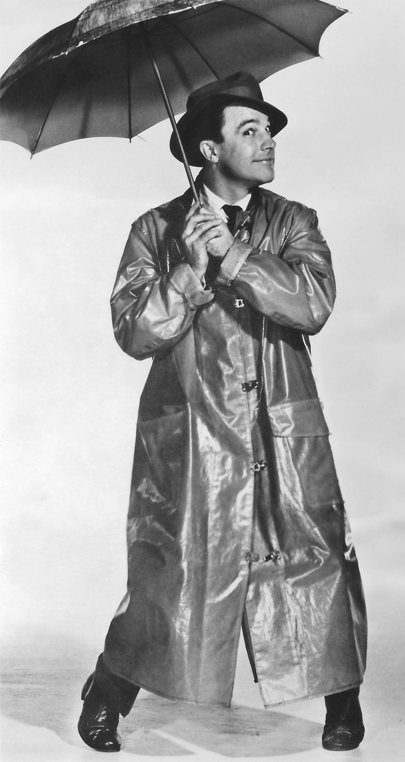Gene Kelly, umbrella, shiny raincoat, Full HD Phone Wallpaper