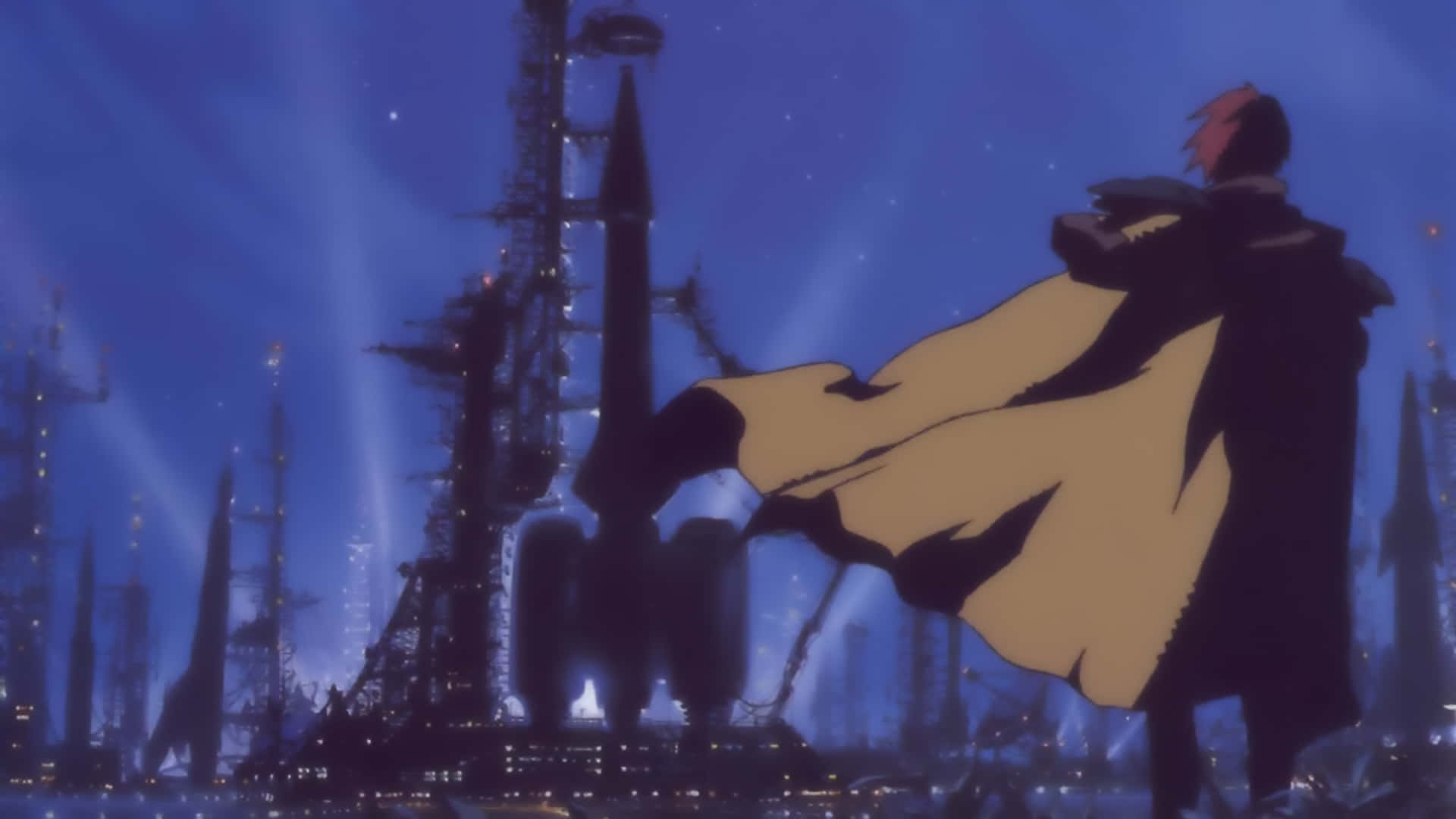 Gene Starwind, yellow cape, futuristic cityscape, Full HD Desktop Wallpaper