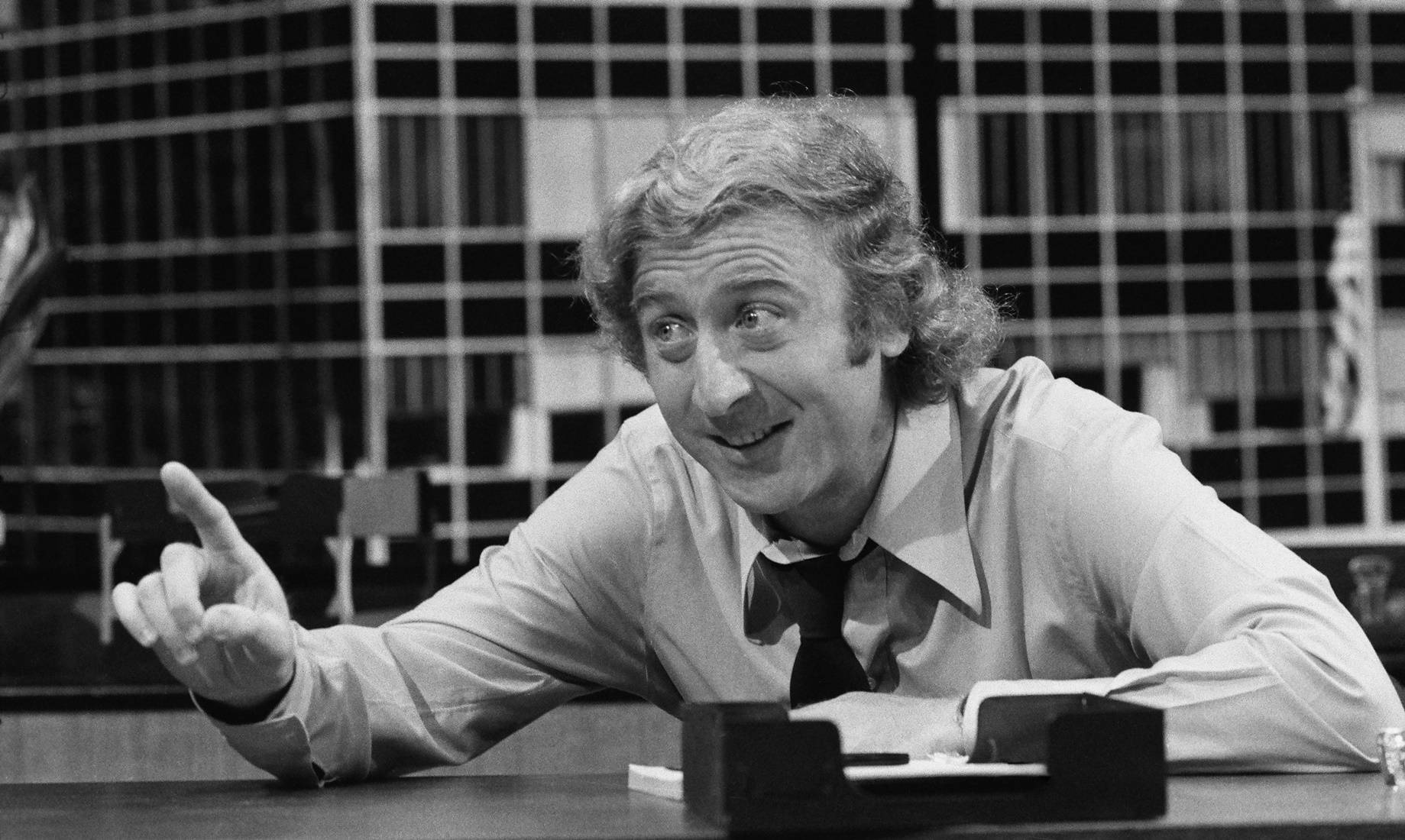 Gene Wilder, black and white, grid background, HD Desktop Wallpaper