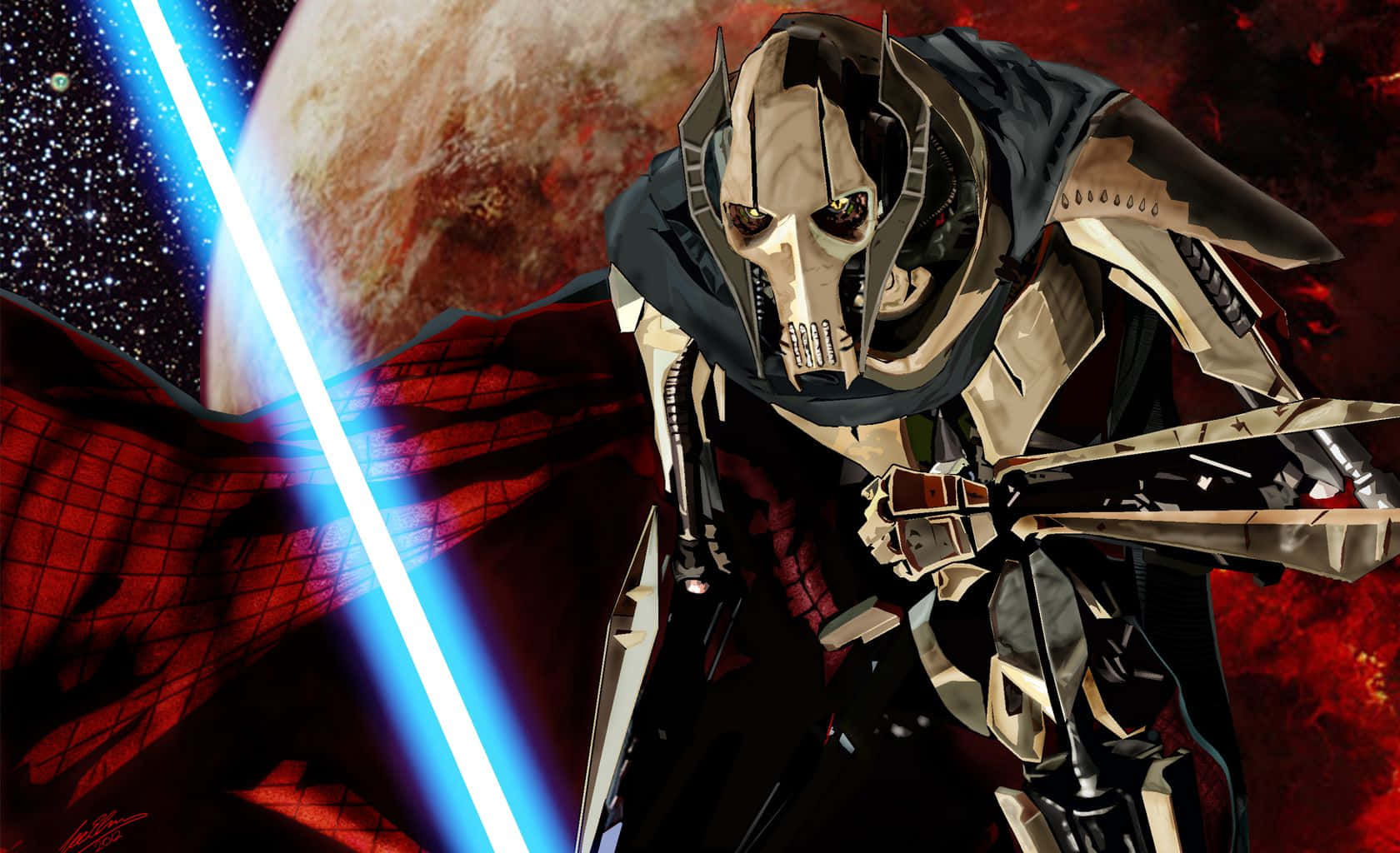 General Grievous, red cape, blue lightsaber, HD Desktop Wallpaper